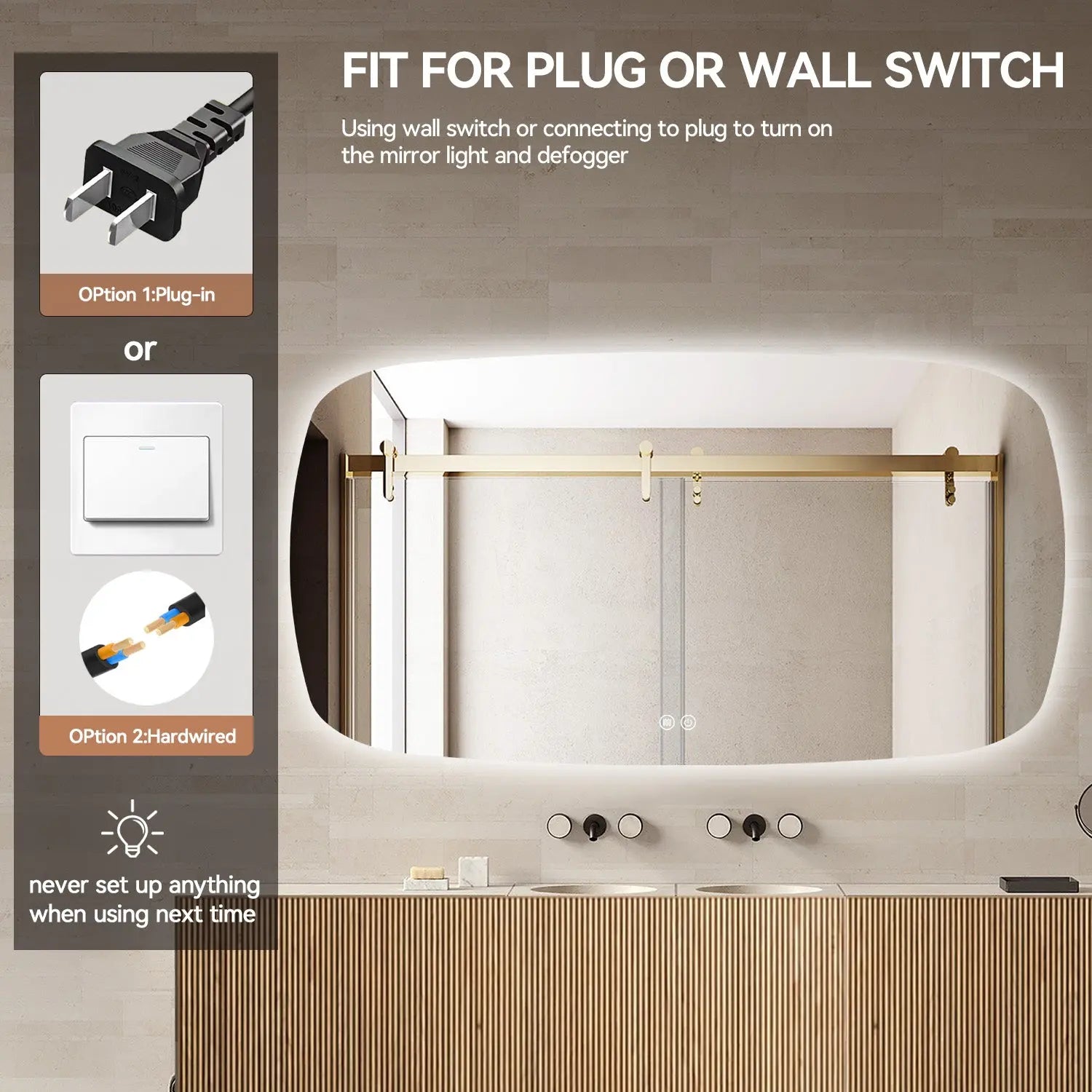 Aquamoon 5399 LED Bathroom Mirror 60" x 31" Wall Mounted With Bottom Front Touch On/Off Switch 6000K High Lumen (Copy) (Copy)