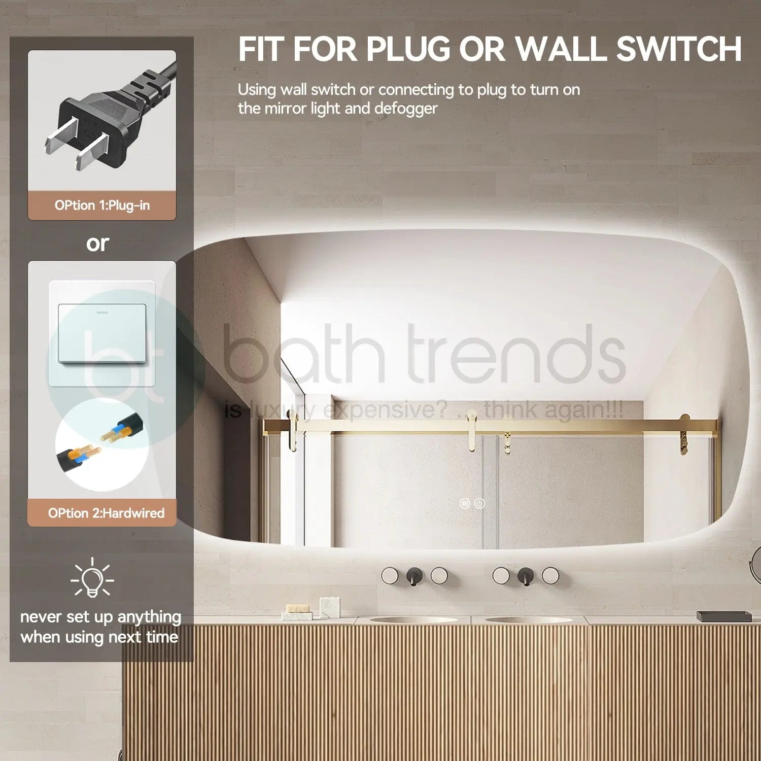 Aquamoon 5399 LED Bathroom Mirror 72" x 36" Wall Mounted With Bottom Front Touch On/Off Switch 6000K High Lumen (Copy) (Copy) (Copy)