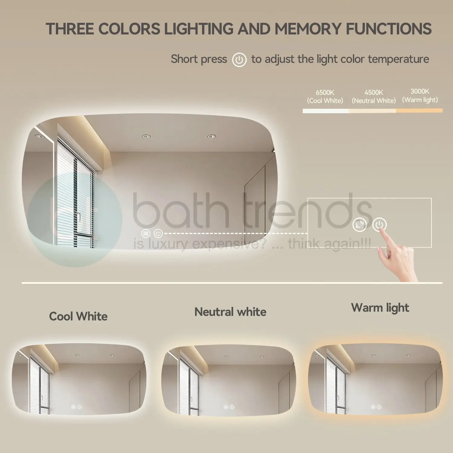 Aquamoon 5399 LED Bathroom Mirror 60" x 31" Wall Mounted With Bottom Front Touch On/Off Switch 6000K High Lumen (Copy) (Copy)