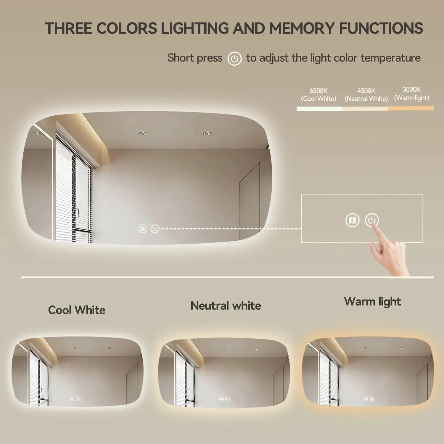 Aquamoon 5399 LED Bathroom Mirror 72" x 36" Wall Mounted With Bottom Front Touch On/Off Switch 6000K High Lumen (Copy) (Copy) (Copy)