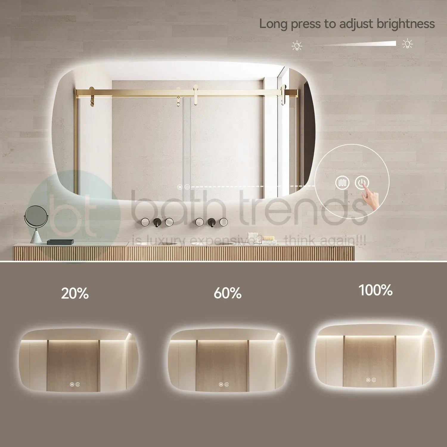 Aquamoon 5399 LED Bathroom Mirror 60" x 31" Wall Mounted With Bottom Front Touch On/Off Switch 6000K High Lumen (Copy) (Copy)