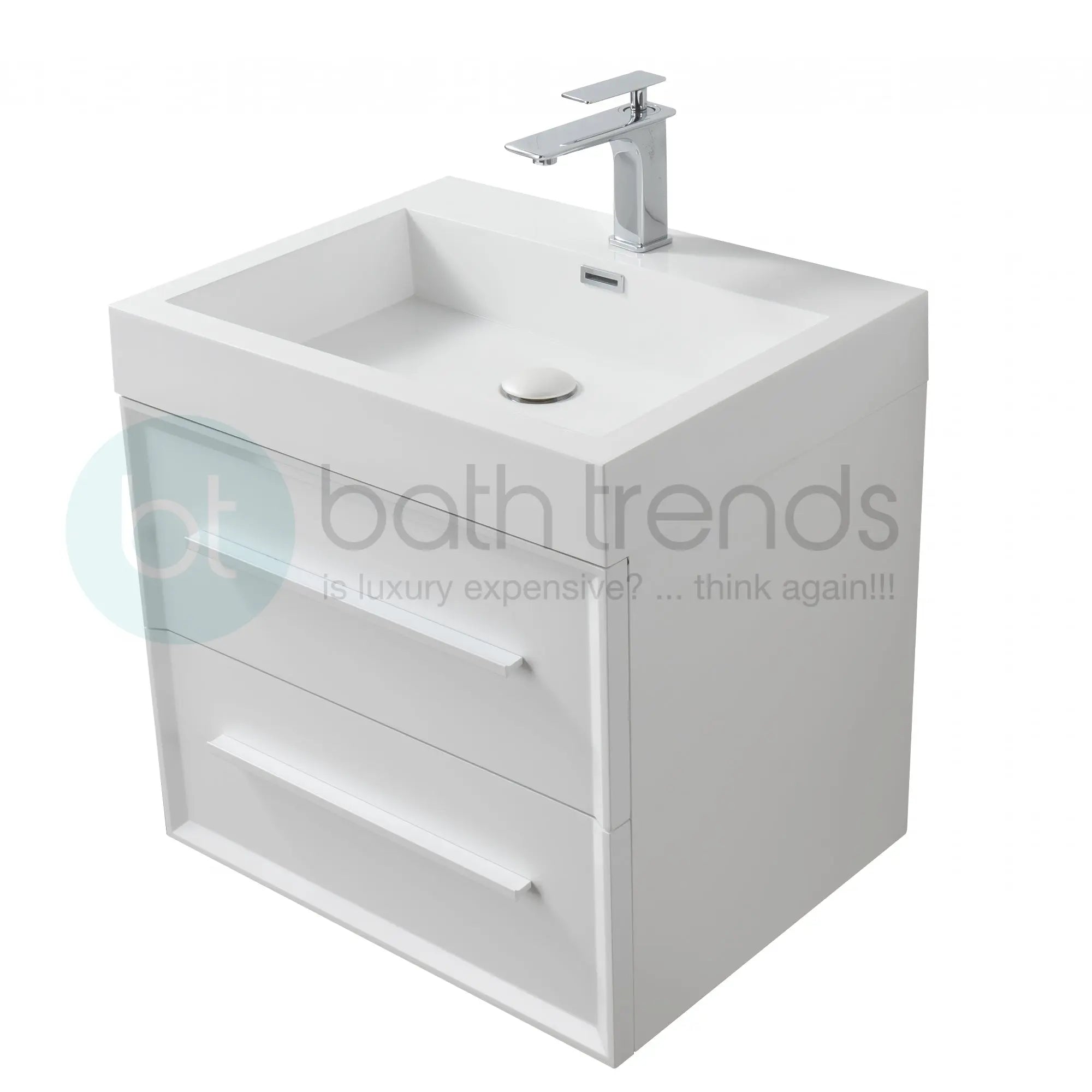 Ibiza 23.5 White Cabinet, Infinity Cultured Marble Sink, Wall Mounted Modern Vanity Set