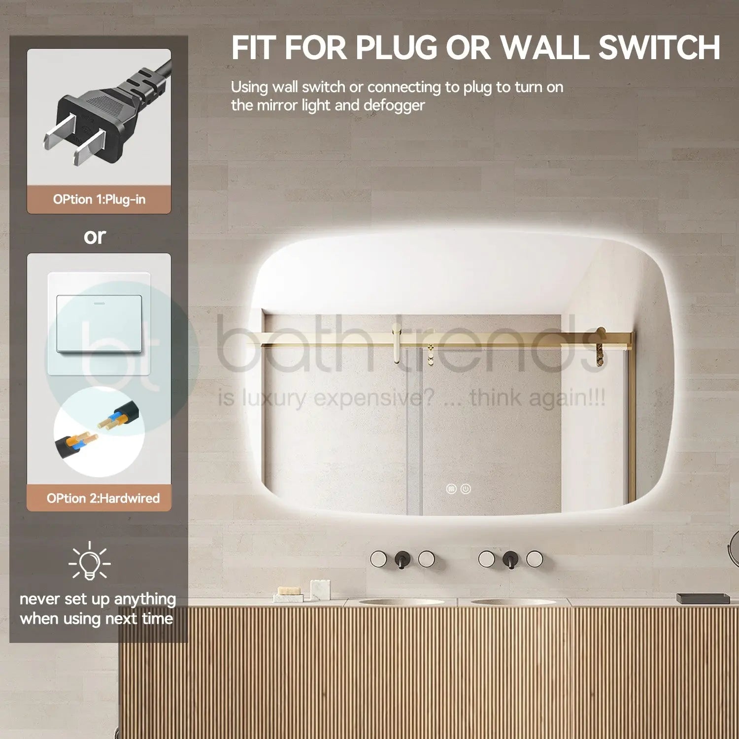 Aquamoon 5399 LED Bathroom Mirror 48" x 31" Wall Mounted With Bottom Front Touch On/Off Switch 6000K High Lumen (Copy)