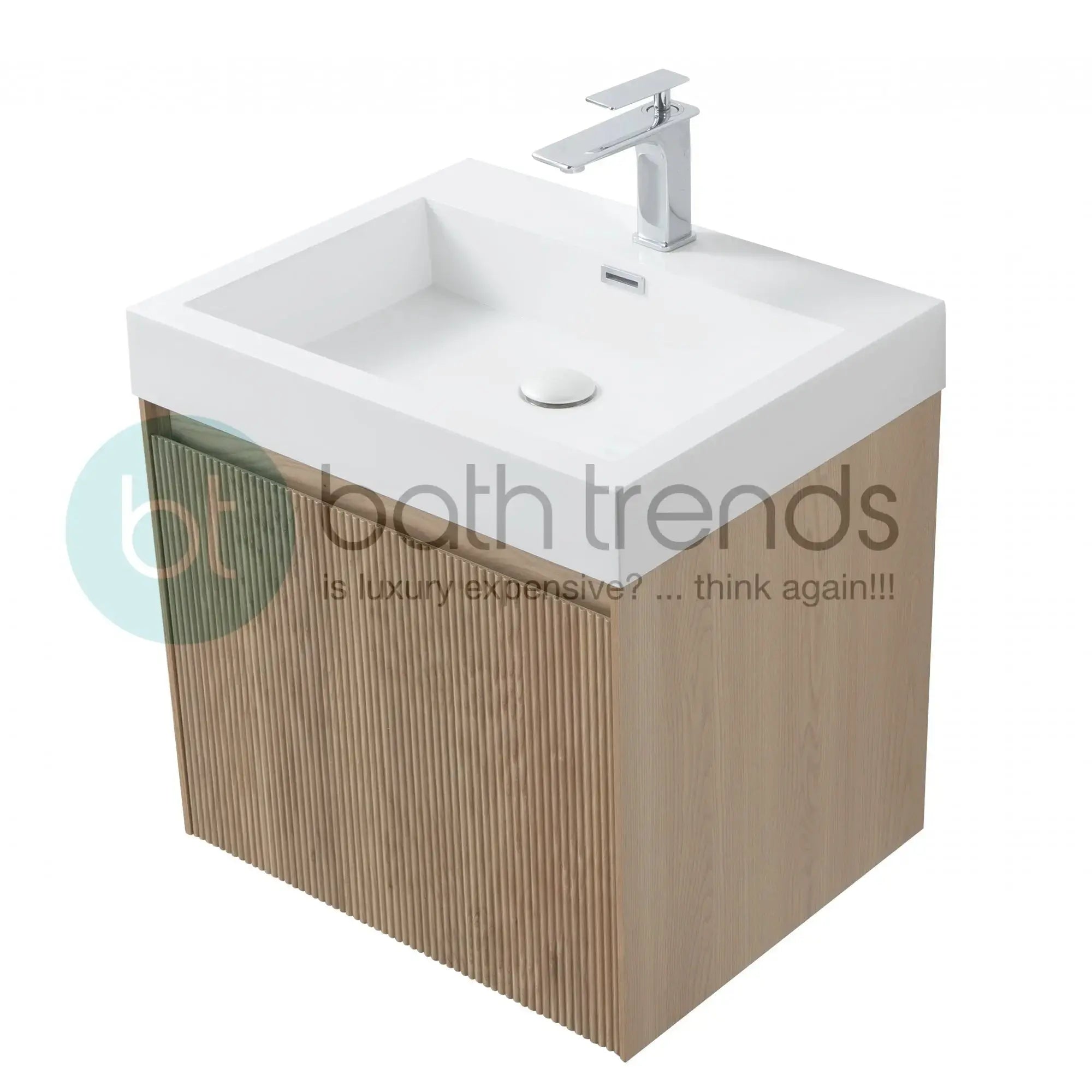 Miami 23.5 Natural Oak Cabinet, Square Cultured Marble Sink, Wall Mounted Modern Vanity Set