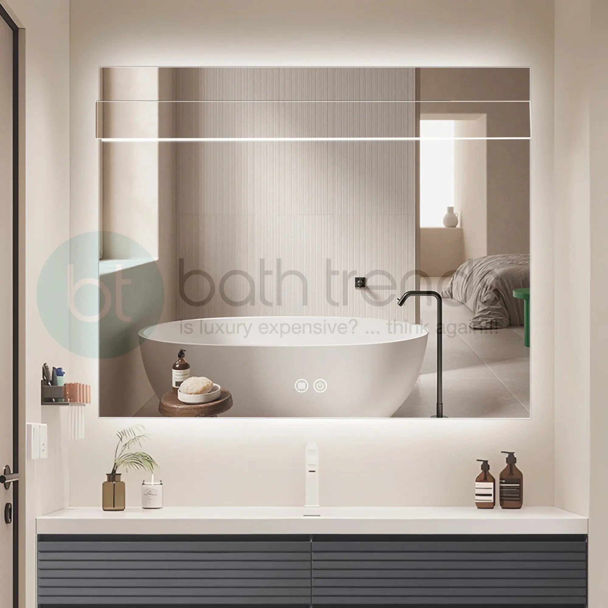 Aquamoon 8399 LED Bathroom Mirror 39" x 31" Wall Mounted With Bottom Front Touch On/Off Switch 6000K High Lumen