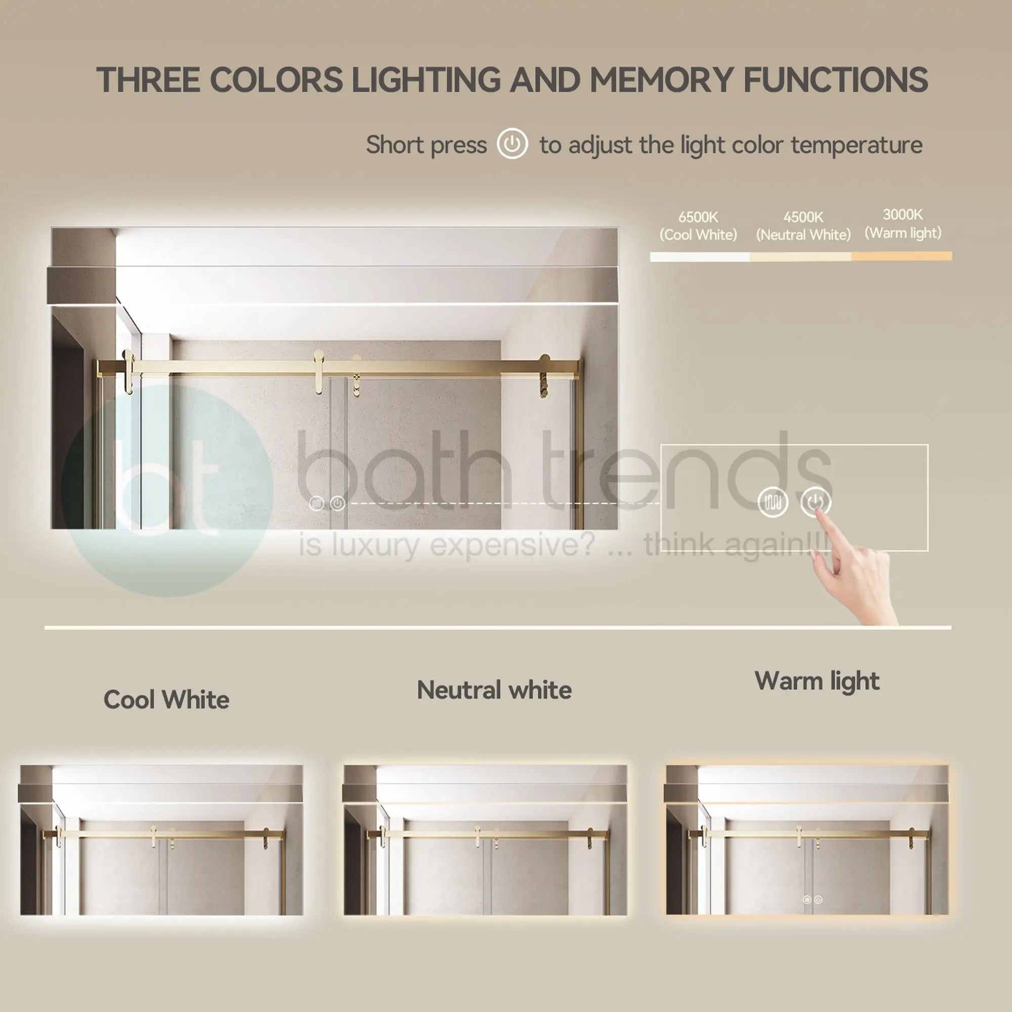 Aquamoon 8399 LED Bathroom Mirror 72" x 36" Wall Mounted With Bottom Front Touch On/Off Switch 6000K High Lumen (Copy)