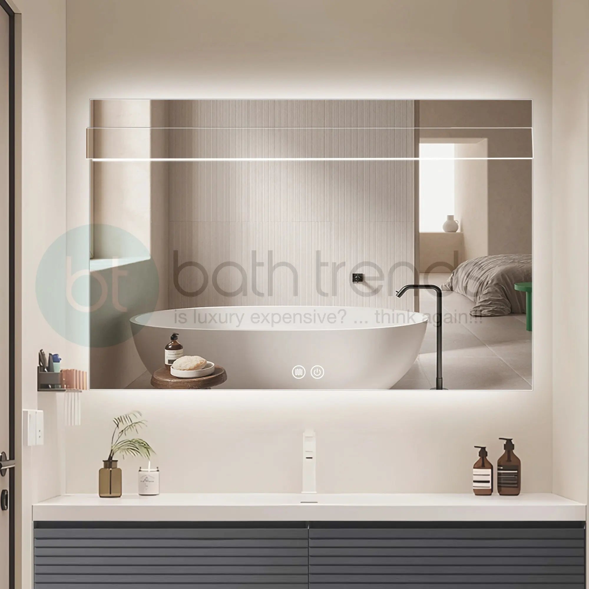 Aquamoon 8399 LED Bathroom Mirror 48" x 31" Wall Mounted With Bottom Front Touch On/Off Switch 6000K High Lumen