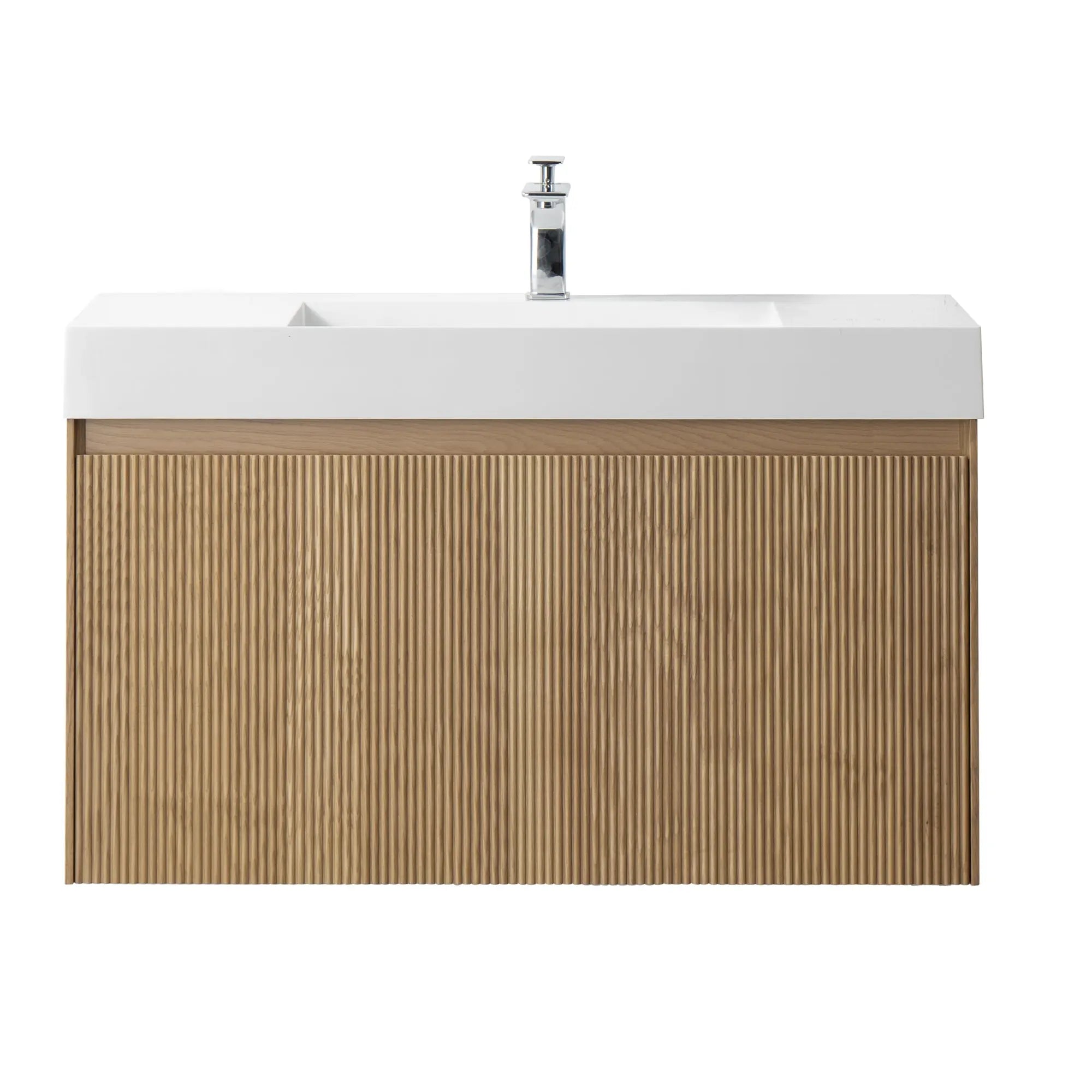 Miami 39.5 Natural Oak Cabinet, infinity Cultured Marble Sink, Wall Mounted Modern Vanity Set