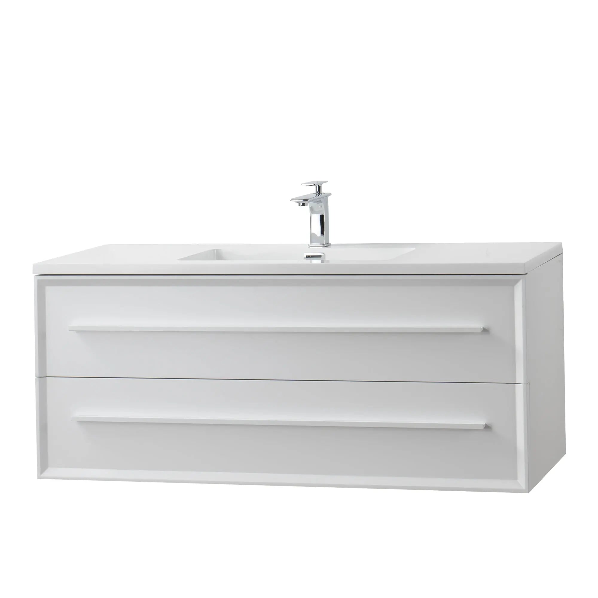 Ibiza 47.5 White Cabinet, Square Cultured Marble Sink, Wall Mounted Modern Vanity Set