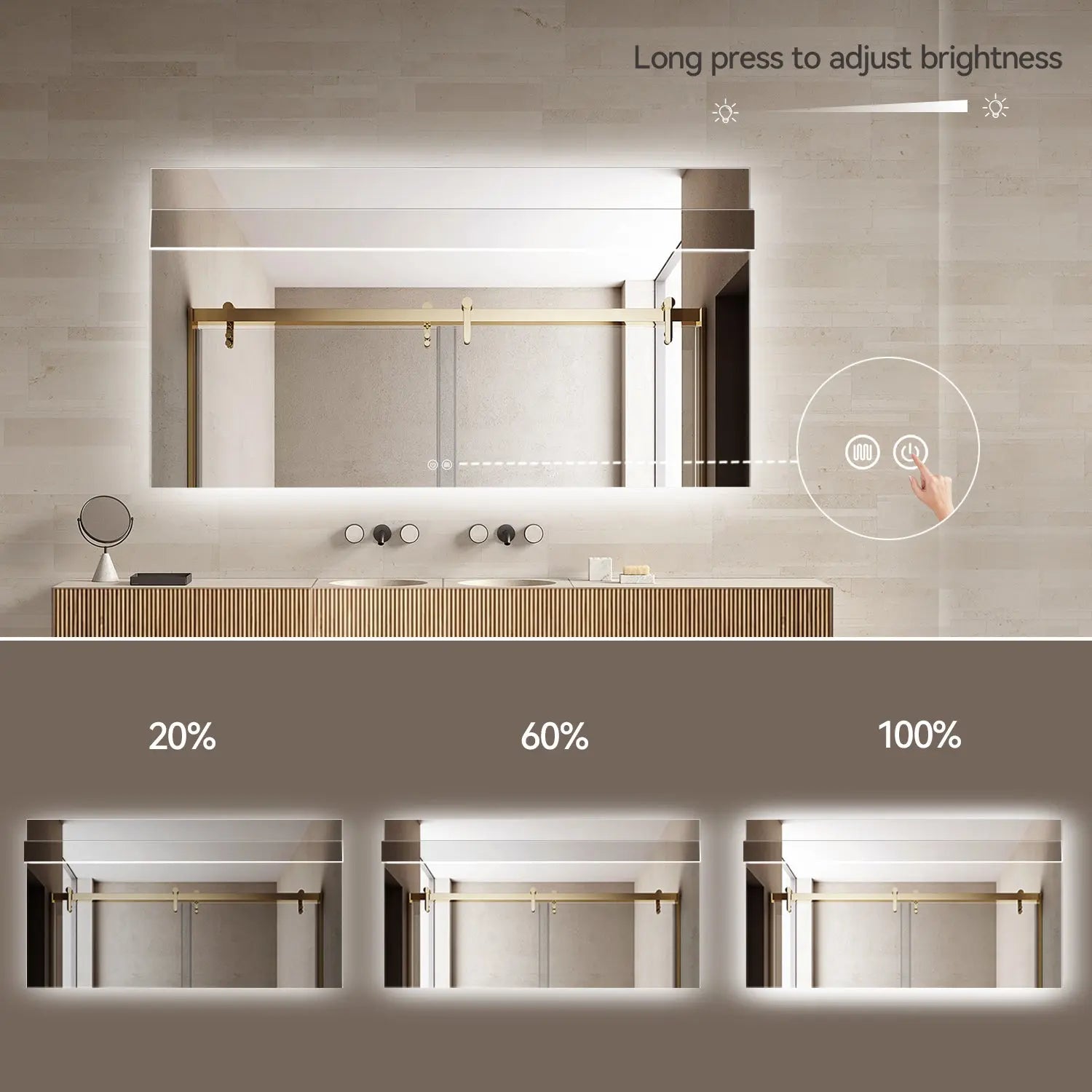 Aquamoon 8399 LED Bathroom Mirror 72" x 36" Wall Mounted With Bottom Front Touch On/Off Switch 6000K High Lumen (Copy)