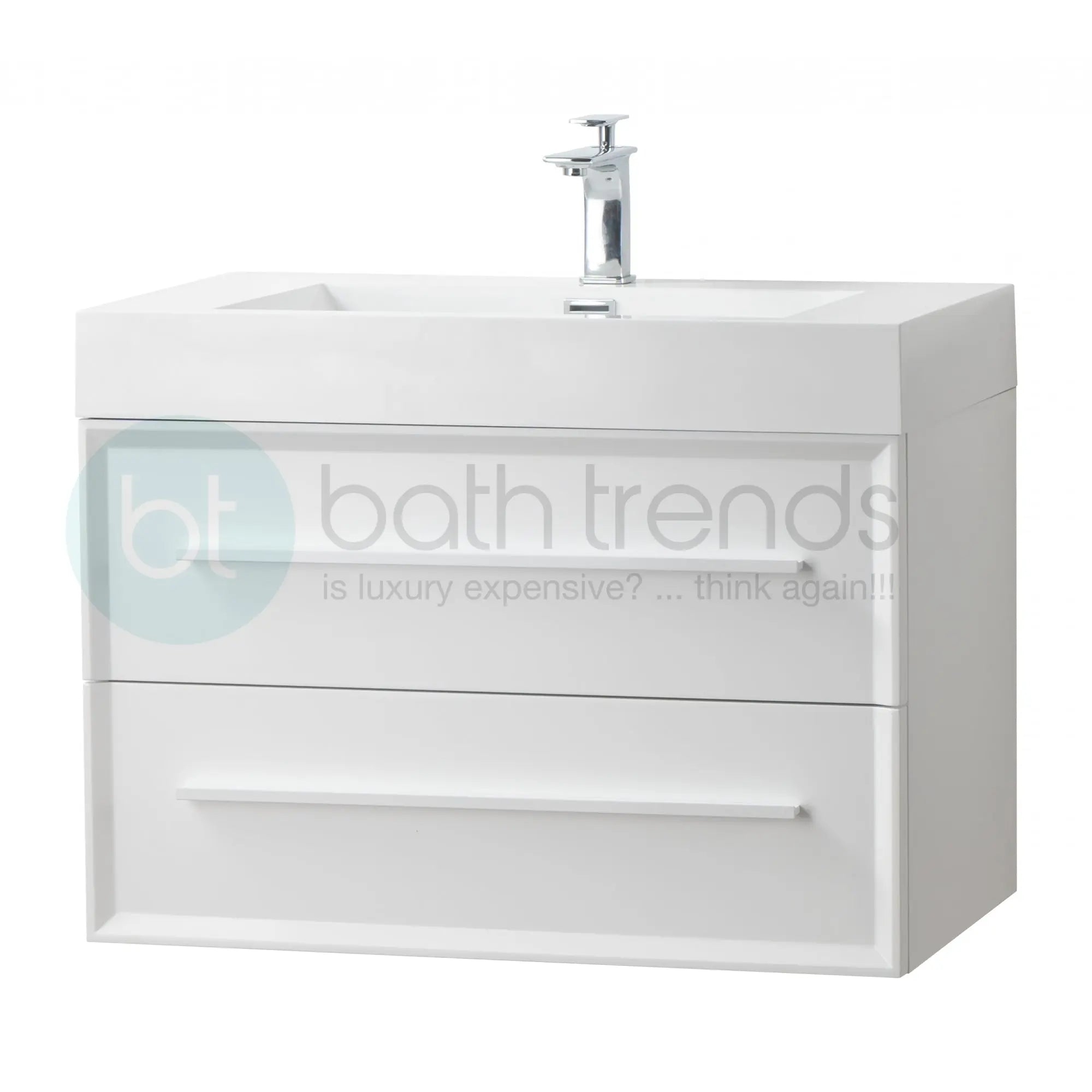 Ibiza 31.5 White Cabinet, Square Cultured Marble Sink, Wall Mounted Modern Vanity Set