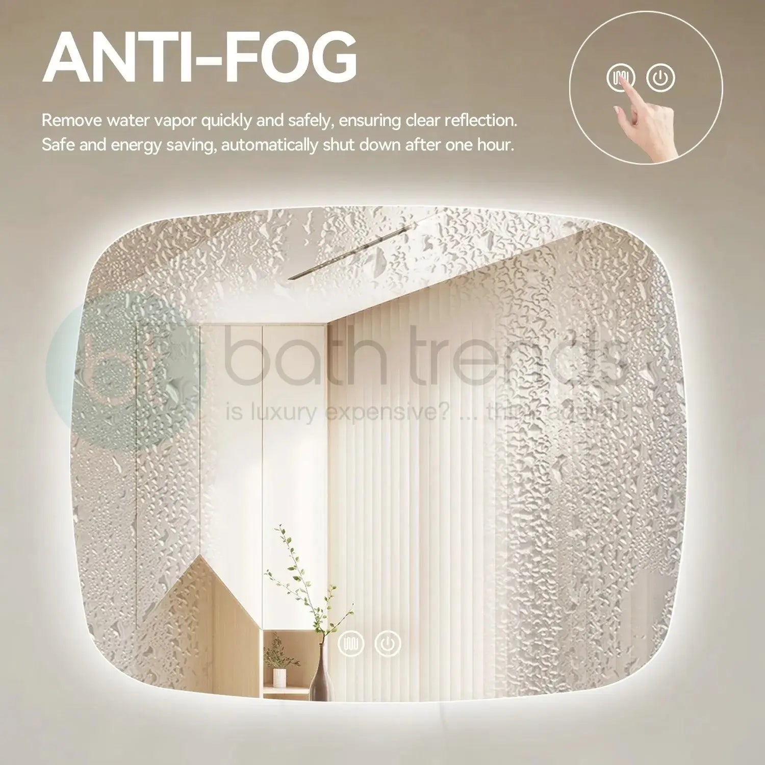 Aquamoon 5399 LED Bathroom Mirror 39" x 31" Wall Mounted With Bottom Front Touch On/Off Switch 6000K High Lumen