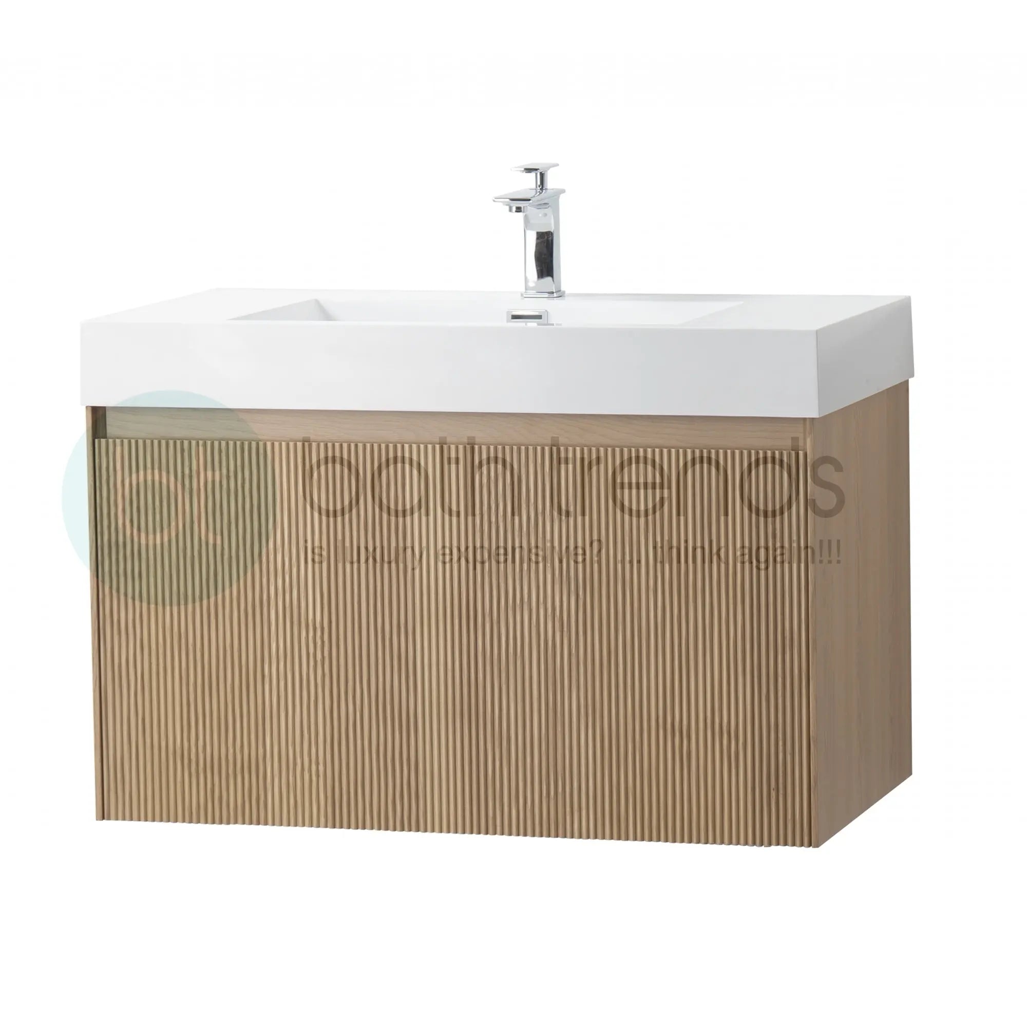 Miami 35.5 Natural Oak Cabinet, Square Cultured Marble, Wall Mounted Modern Vanity Set