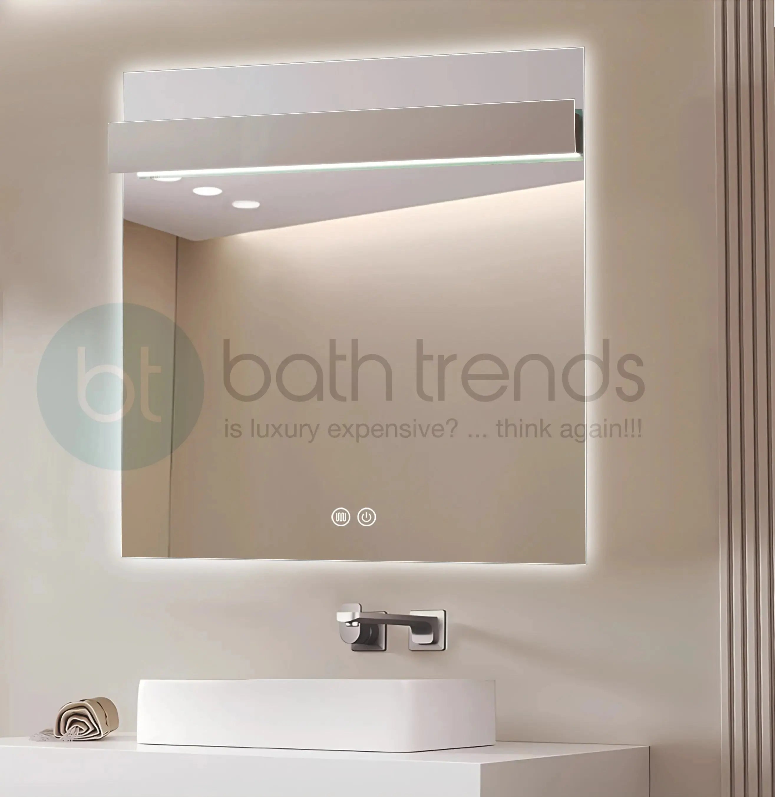 Aquamoon 8399 LED Bathroom Mirror 31" x 31" Wall Mounted With Bottom Front Touch On/Off Switch 6000K High Lumen
