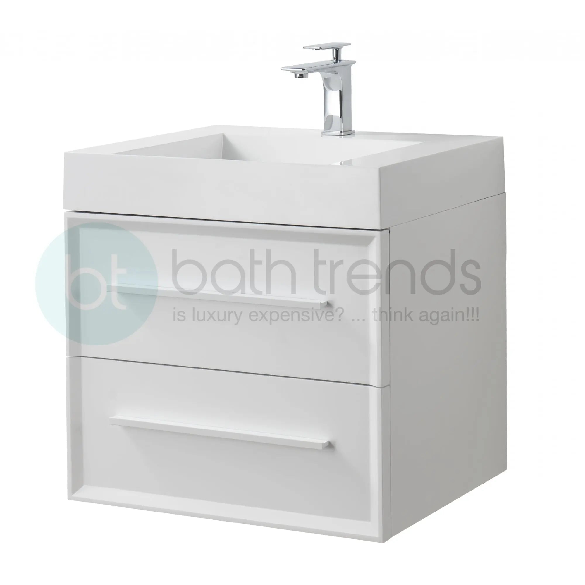 Ibiza 23.5 White Cabinet, Infinity Cultured Marble Sink, Wall Mounted Modern Vanity Set