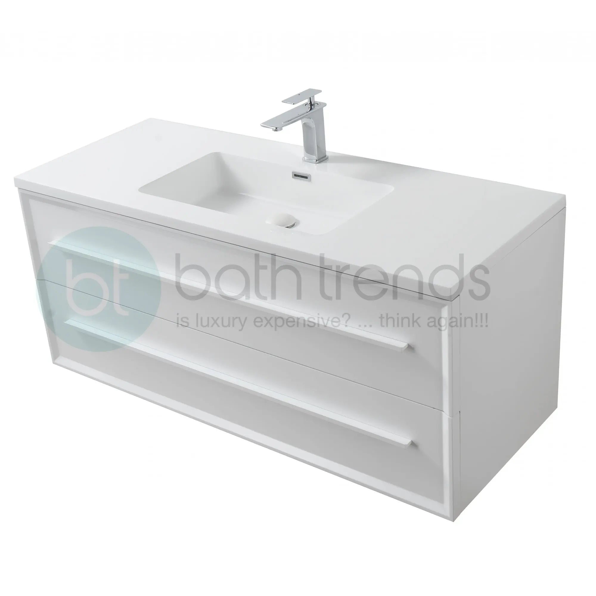 Ibiza 47.5 White Cabinet, Square Cultured Marble Sink, Wall Mounted Modern Vanity Set