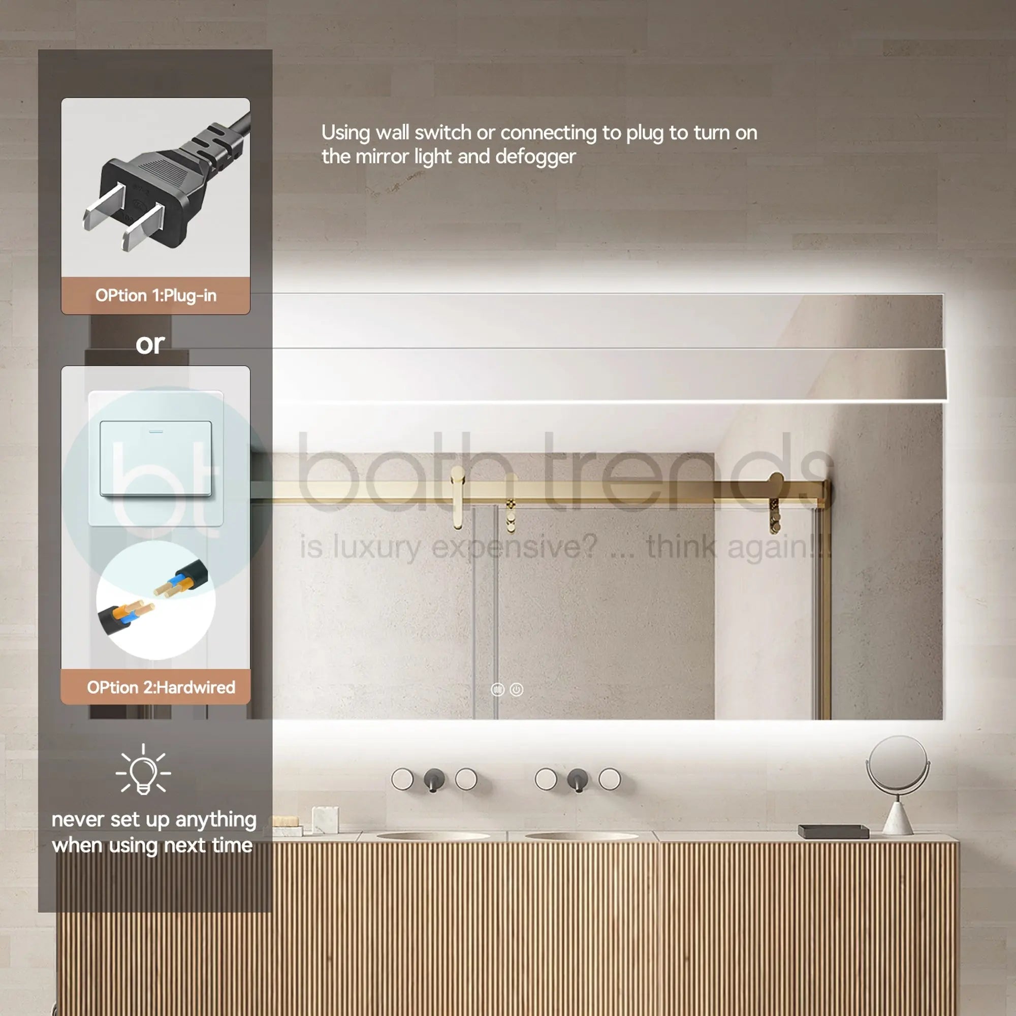Aquamoon 8399 LED Bathroom Mirror 72" x 36" Wall Mounted With Bottom Front Touch On/Off Switch 6000K High Lumen (Copy)