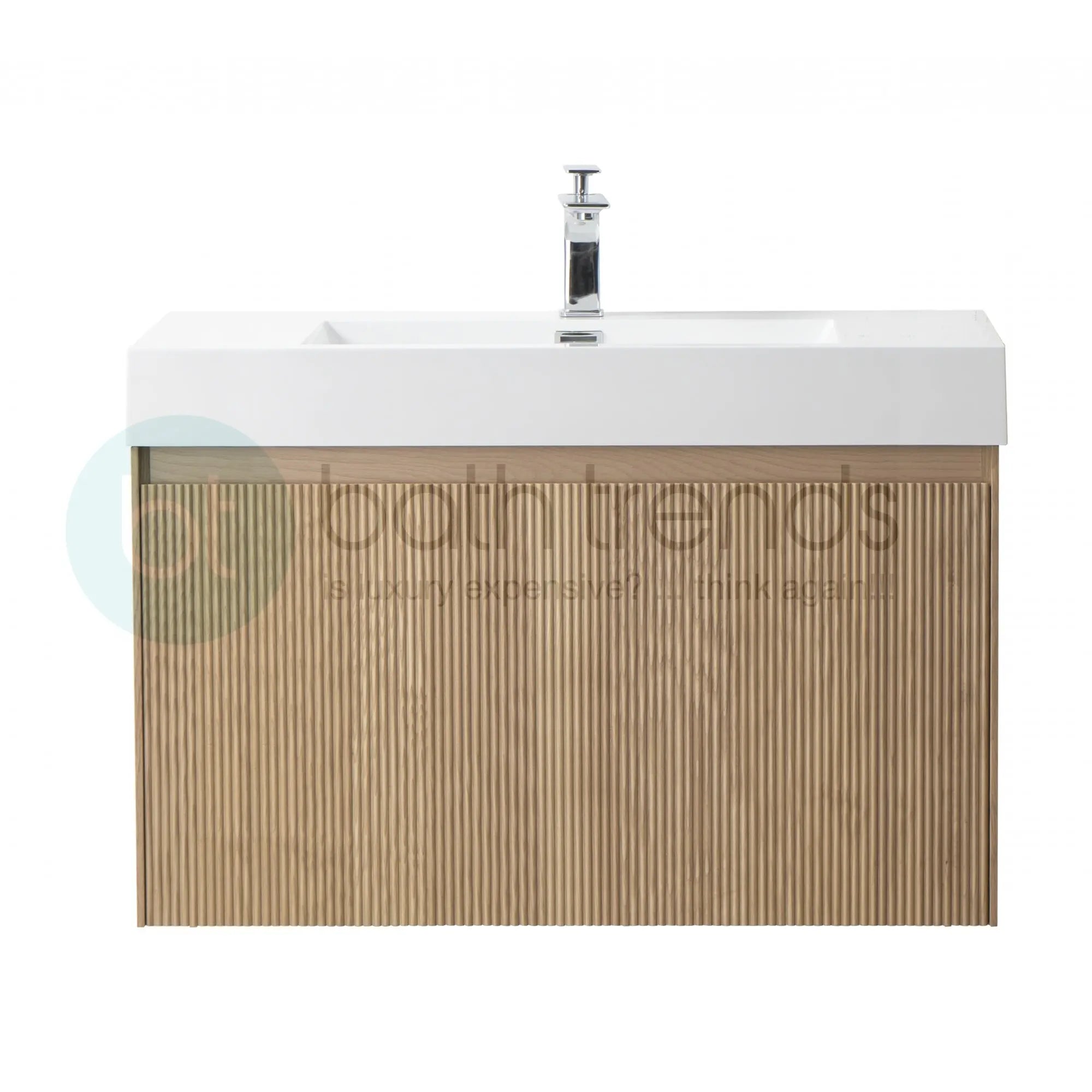 Miami 35.5 Natural Oak Cabinet, Square Cultured Marble, Wall Mounted Modern Vanity Set