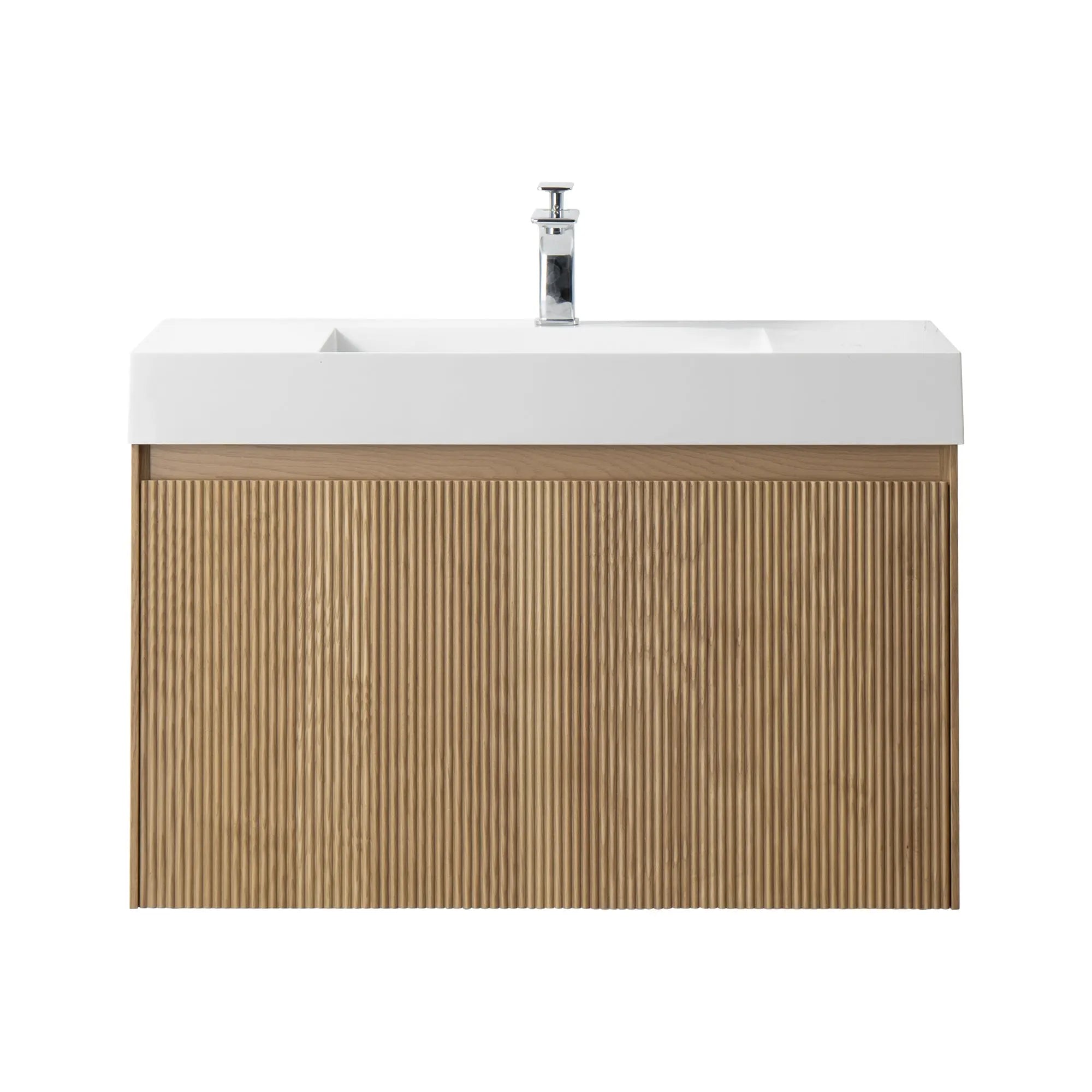 Miami 35.5 Natural Oak Cabinet, Infinity Cultured Marble, Wall Mounted Modern Vanity Set