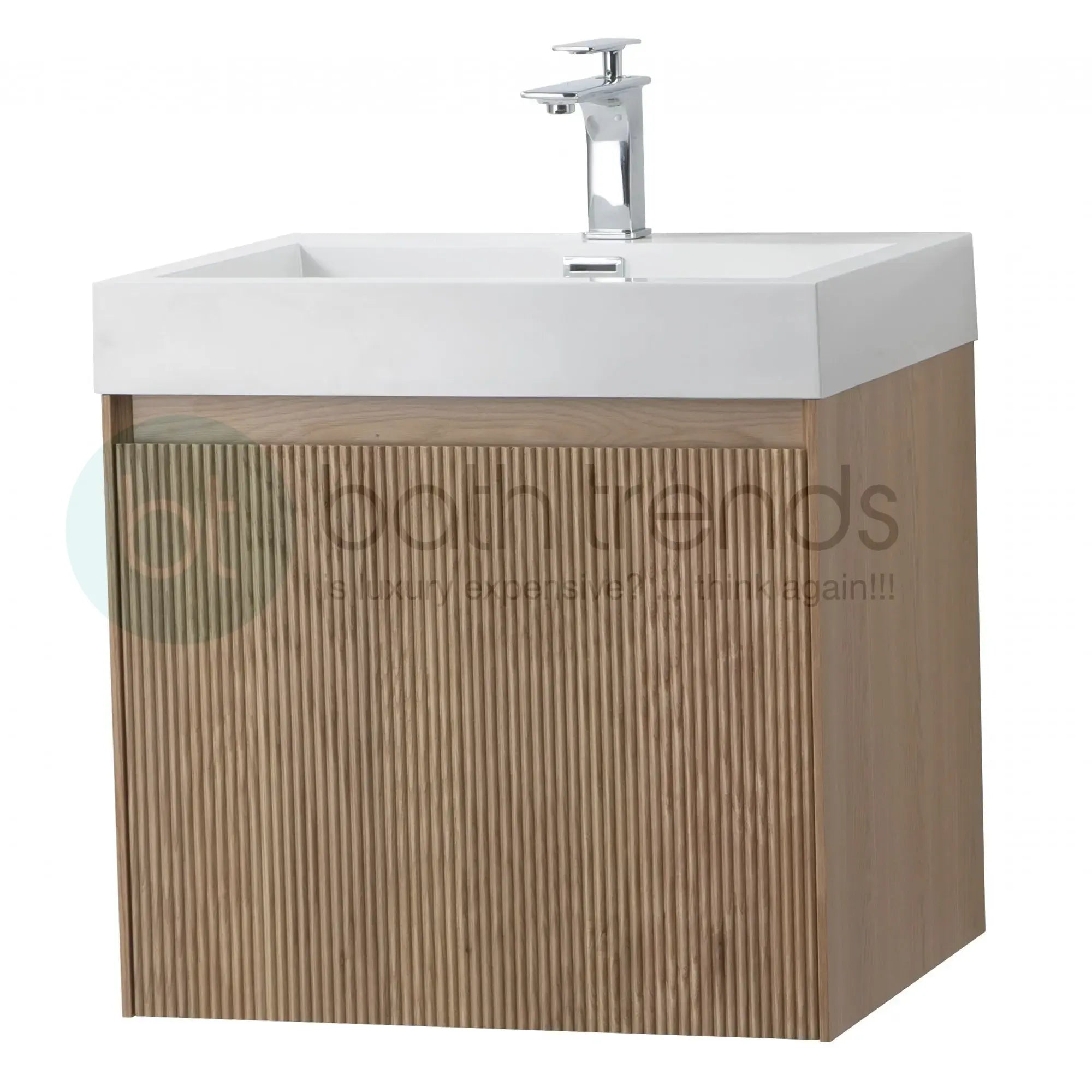 Miami 23.5 Natural Oak Cabinet, Square Cultured Marble Sink, Wall Mounted Modern Vanity Set