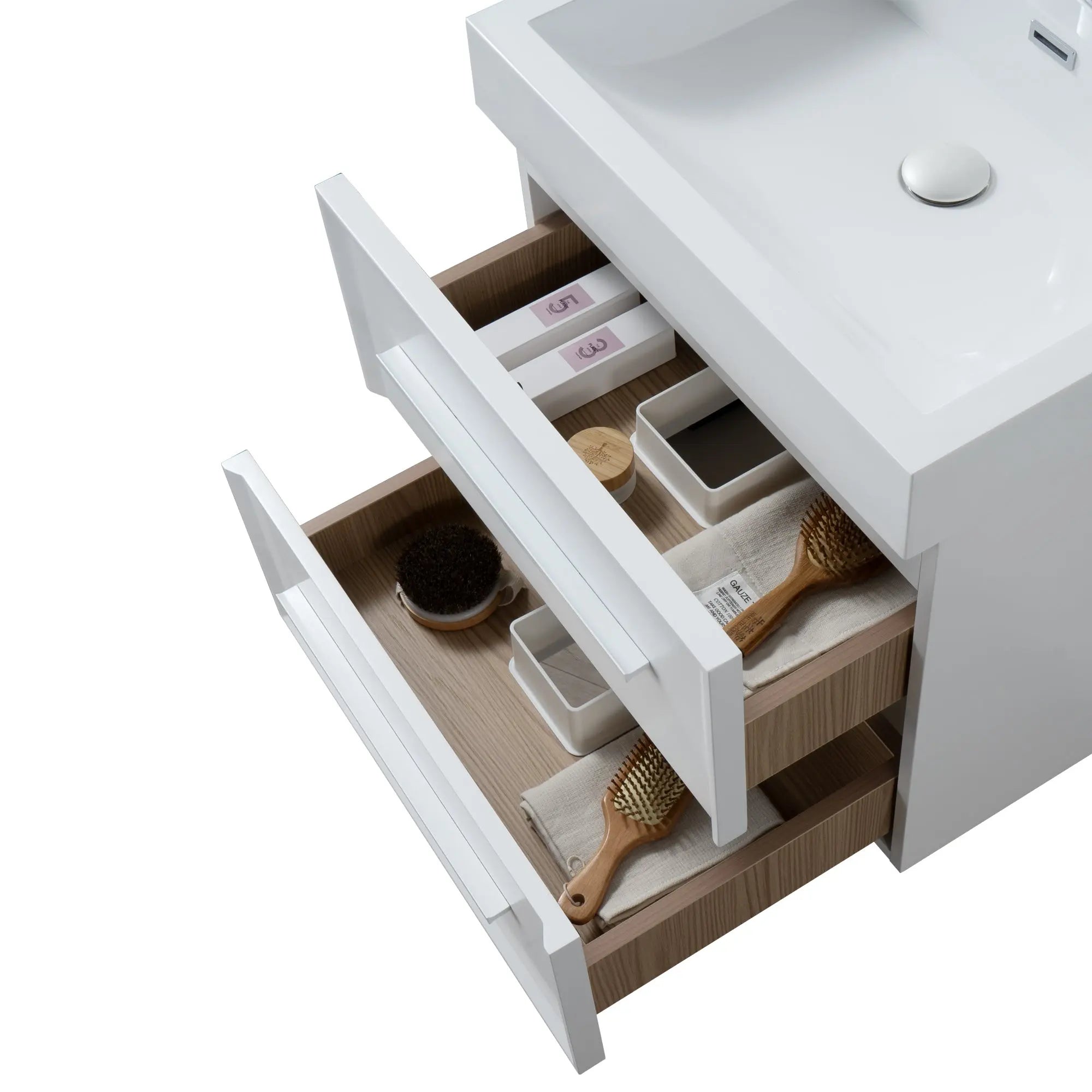 Ibiza 23.5 White Cabinet, Infinity Cultured Marble Sink, Wall Mounted Modern Vanity Set