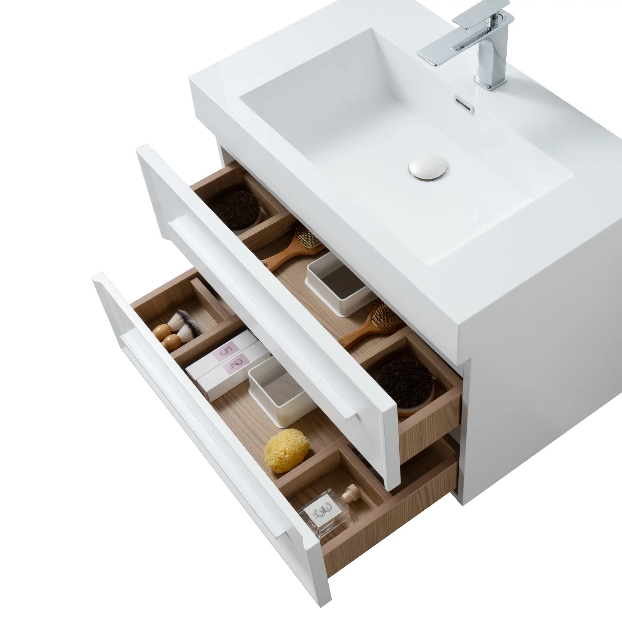 Ibiza 31.5 White Cabinet, Square Cultured Marble Sink, Wall Mounted Modern Vanity Set