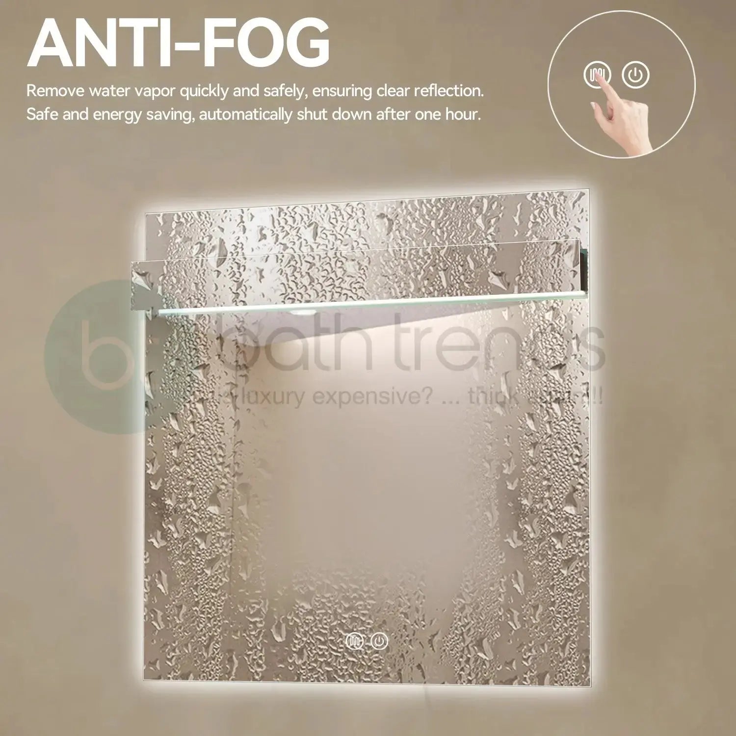 Aquamoon 8399 LED Bathroom Mirror 31" x 31" Wall Mounted With Bottom Front Touch On/Off Switch 6000K High Lumen