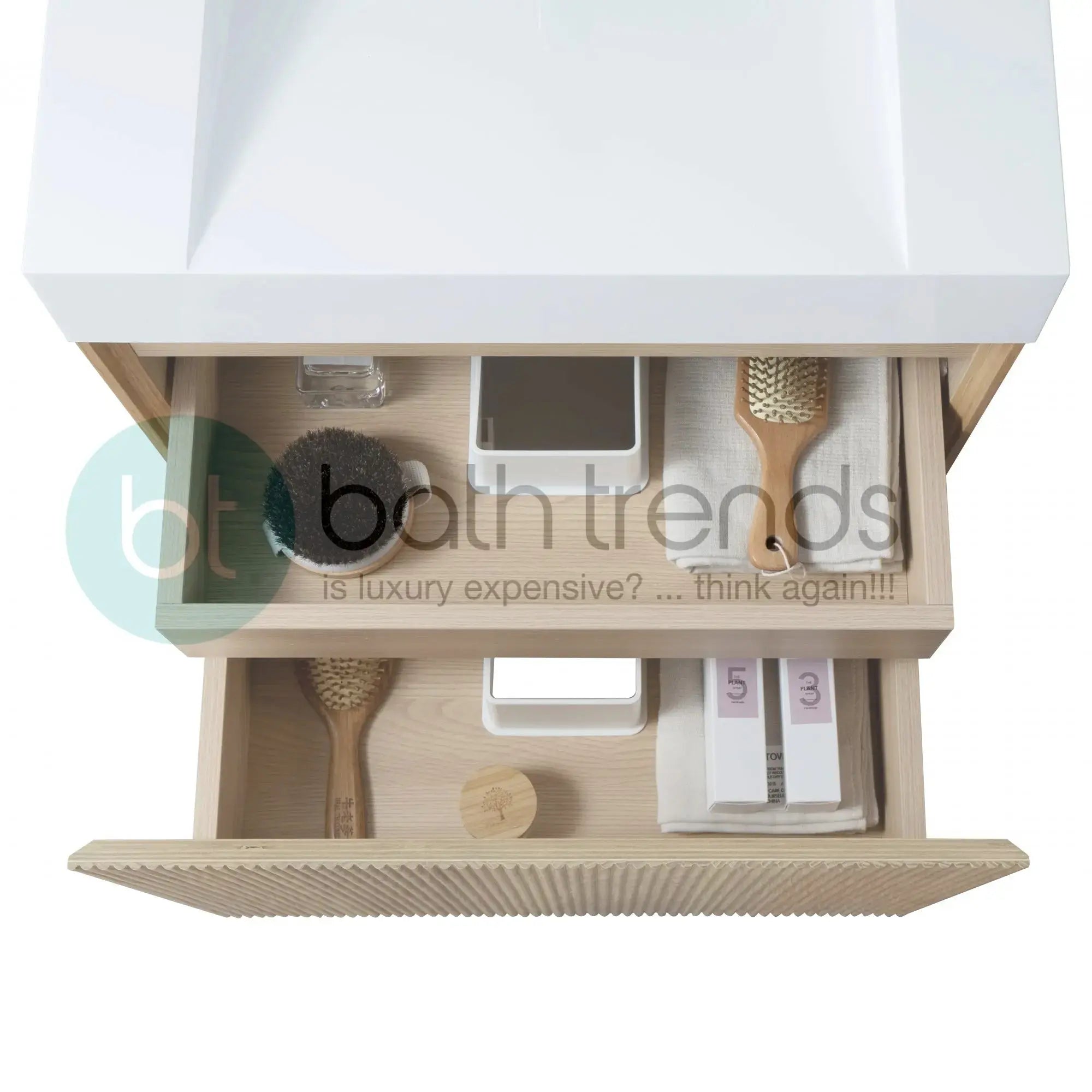 Miami 23.5 Natural Oak Cabinet, Solid Surface Carrara Infinity Sink, Wall Mounted Modern Vanity Set (Copy)