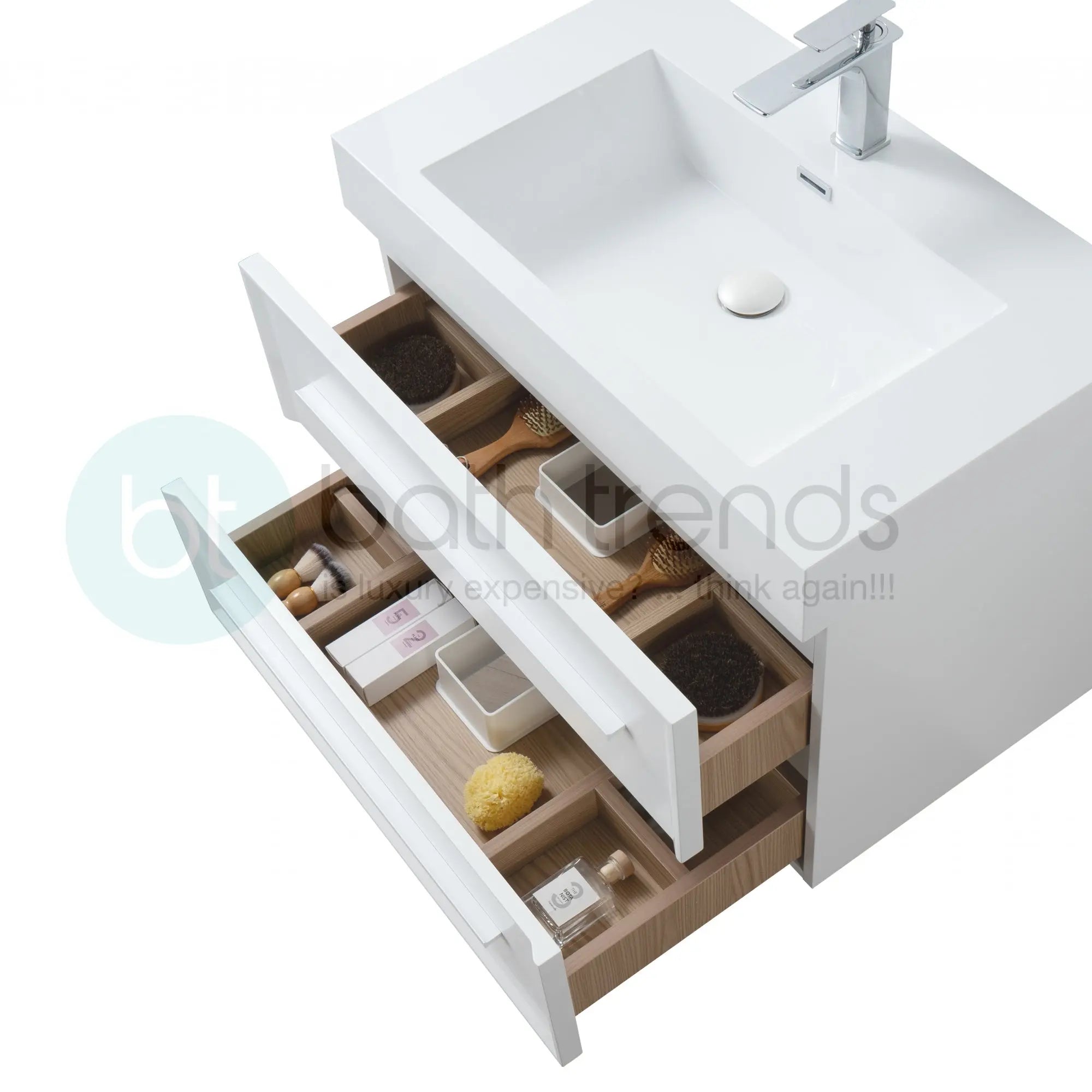 Ibiza 39.5 White Cabinet, Infinity Cultured Marble Sink, Wall Mounted Modern Vanity Set