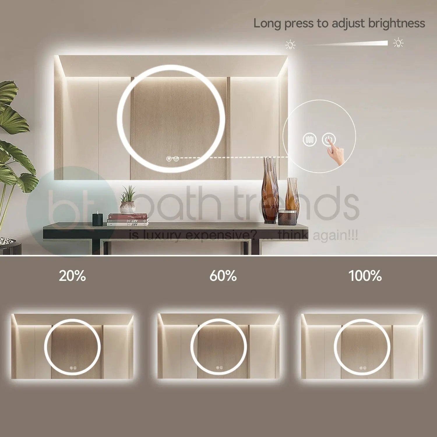 Aquamoon 7399 LED Bathroom Mirror 72" x 36" Wall Mounted With Bottom Front Touch On/Off Switch 6000K High Lumen