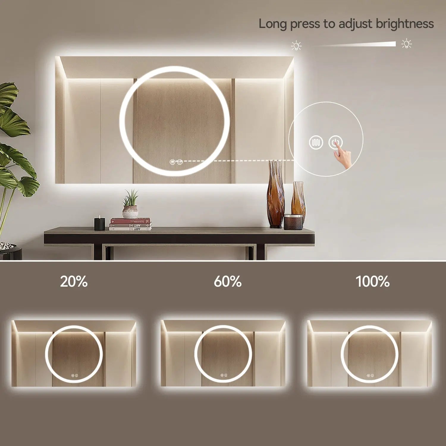 Aquamoon 7399 LED Bathroom Mirror 72" x 36" Wall Mounted With Bottom Front Touch On/Off Switch 6000K High Lumen