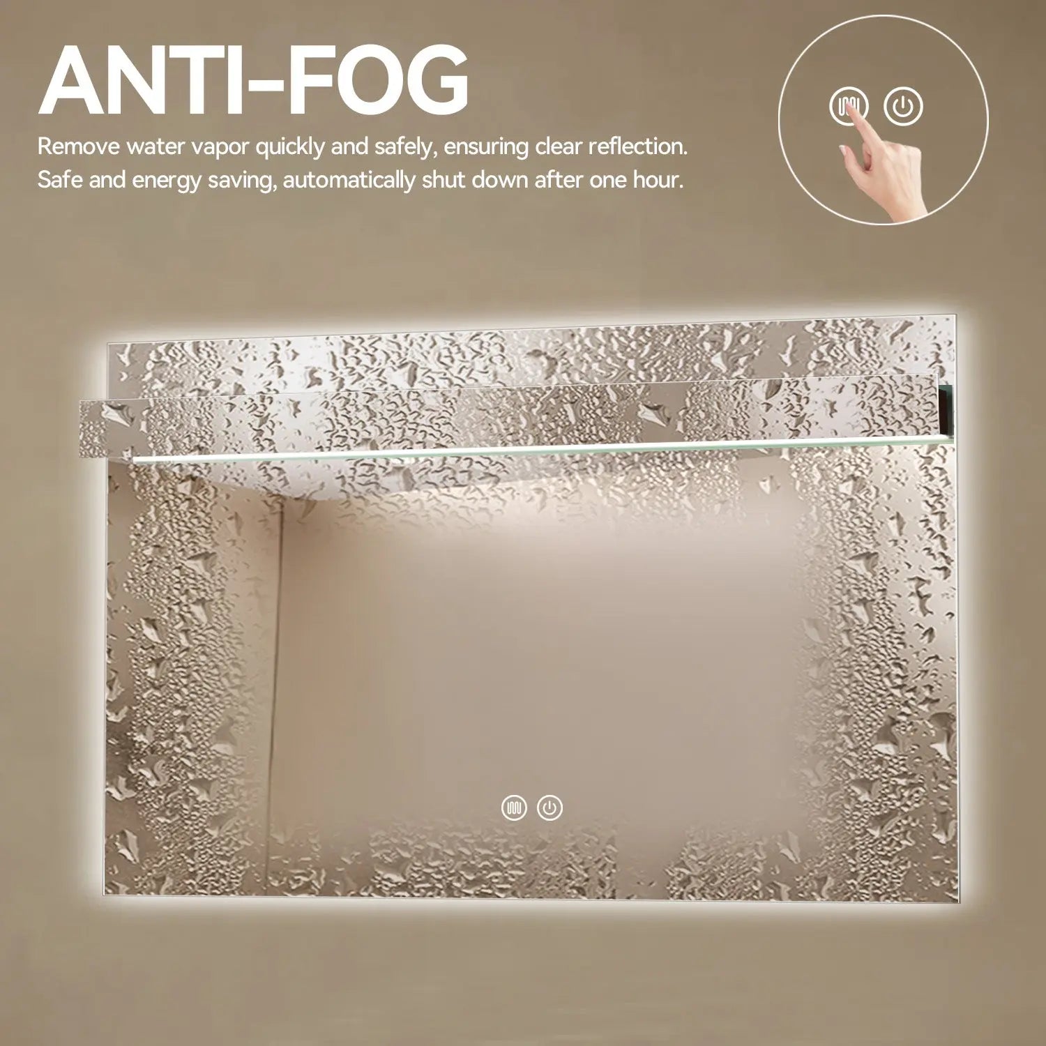 Aquamoon 8399 LED Bathroom Mirror 48" x 31" Wall Mounted With Bottom Front Touch On/Off Switch 6000K High Lumen