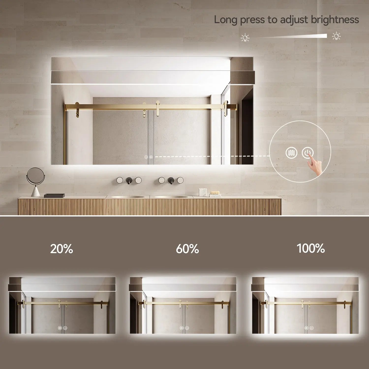 Aquamoon 8399 LED Bathroom Mirror 60" x 31" Wall Mounted With Bottom Front Touch On/Off Switch 6000K High Lumen