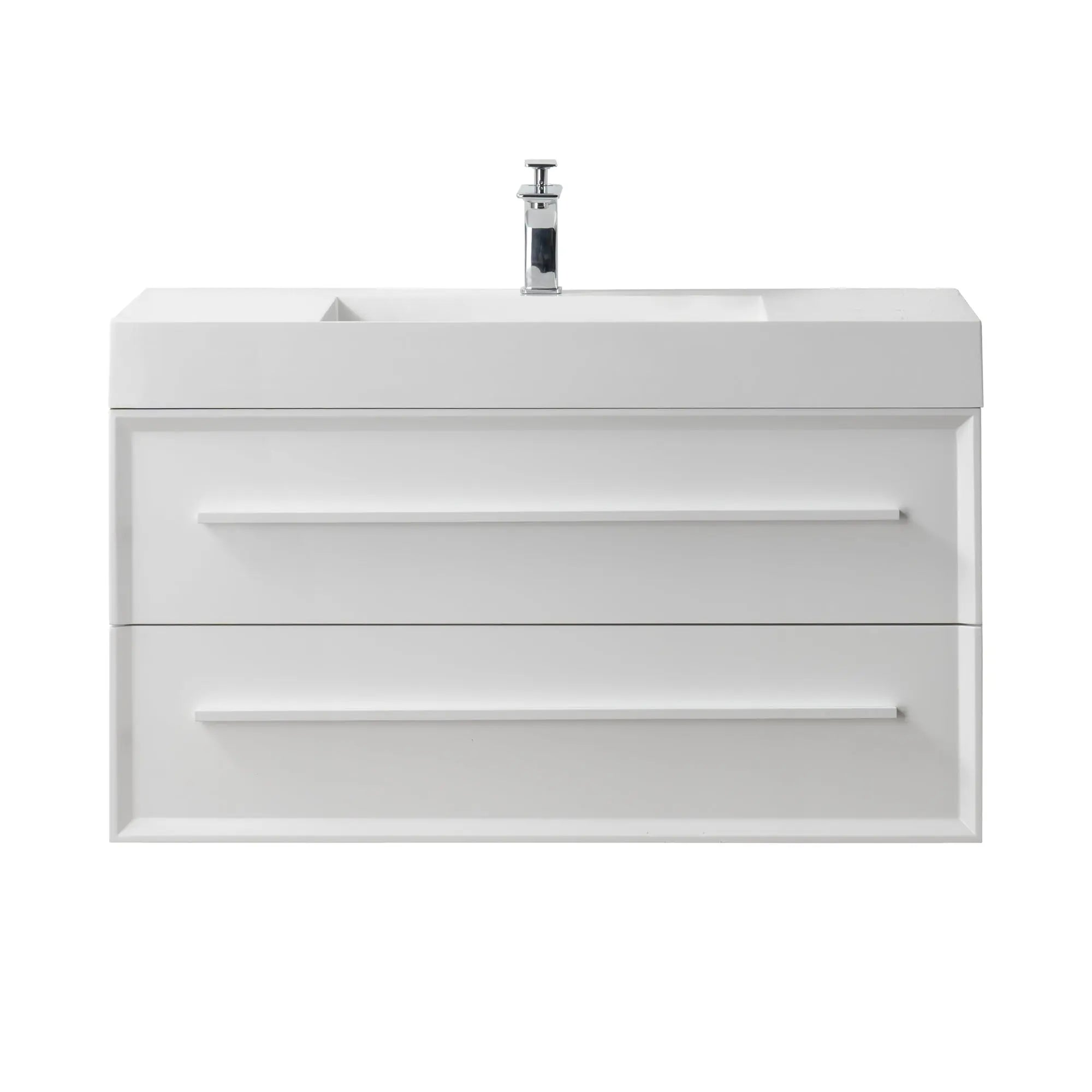 Ibiza 39.5 White Cabinet, Infinity Cultured Marble Sink, Wall Mounted Modern Vanity Set