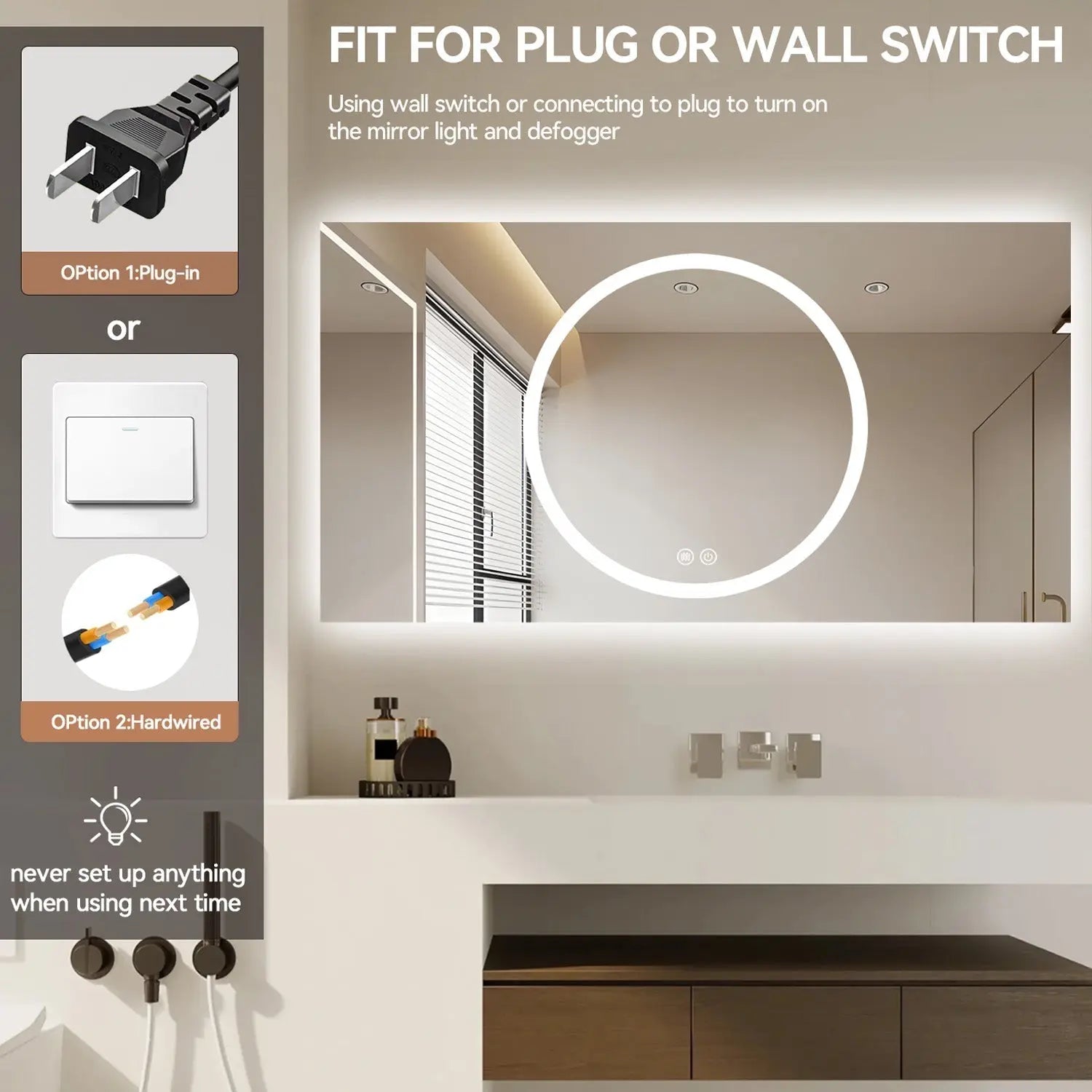 Aquamoon 7399 LED Bathroom Mirror 72" x 36" Wall Mounted With Bottom Front Touch On/Off Switch 6000K High Lumen