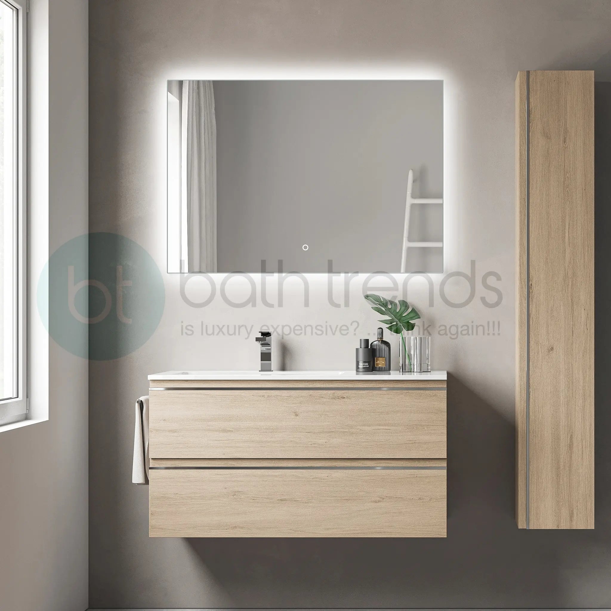 Aquamoon LED Mirror 4575 With Front Touch On/Off Botton, Square Frameless Corner Design With Back Ilumination 31W x 31H