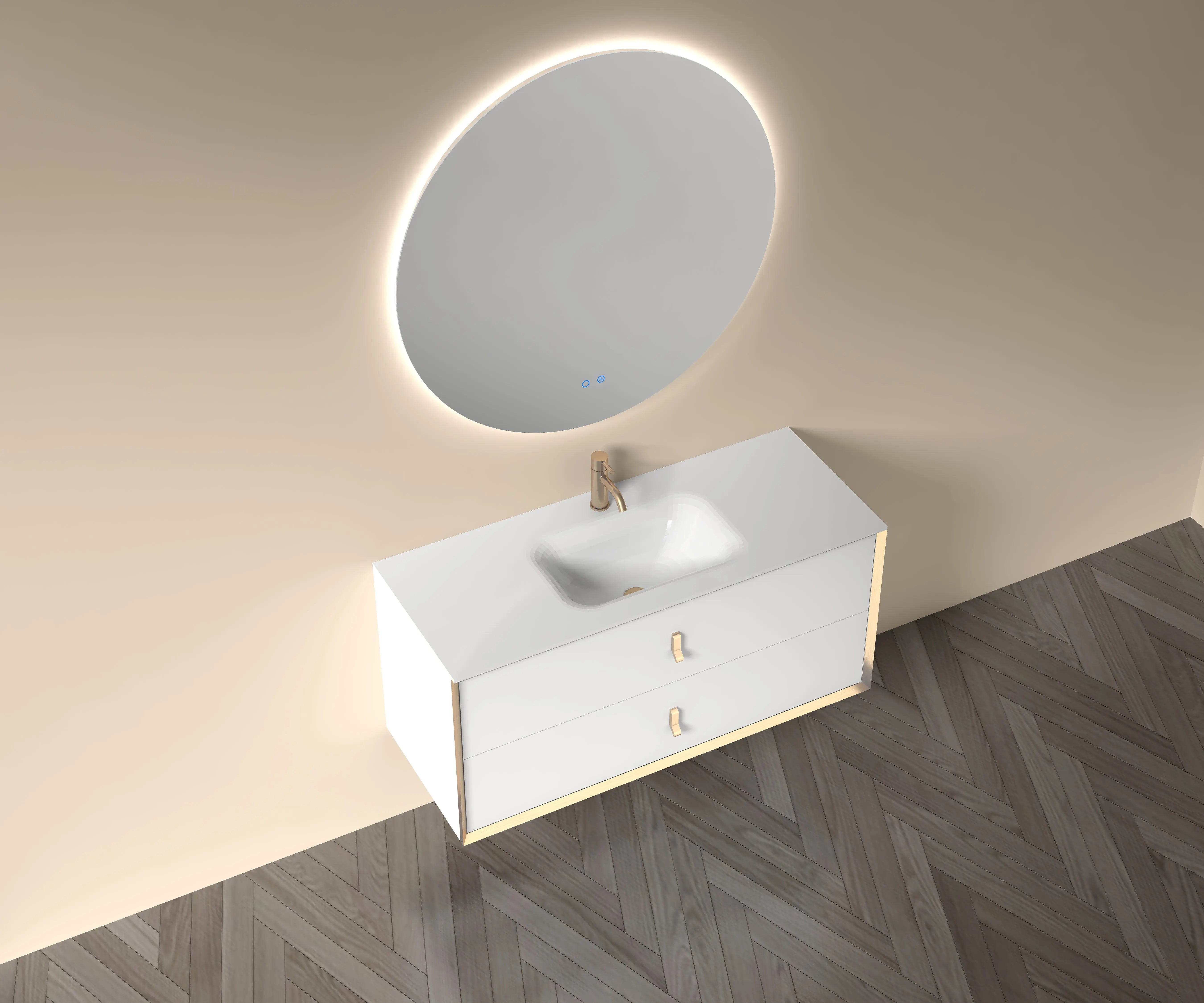 Etna 47.5 White Stainless Steel Cabinet, with white glass counter top , Wall Mounted Modern Vanity Set