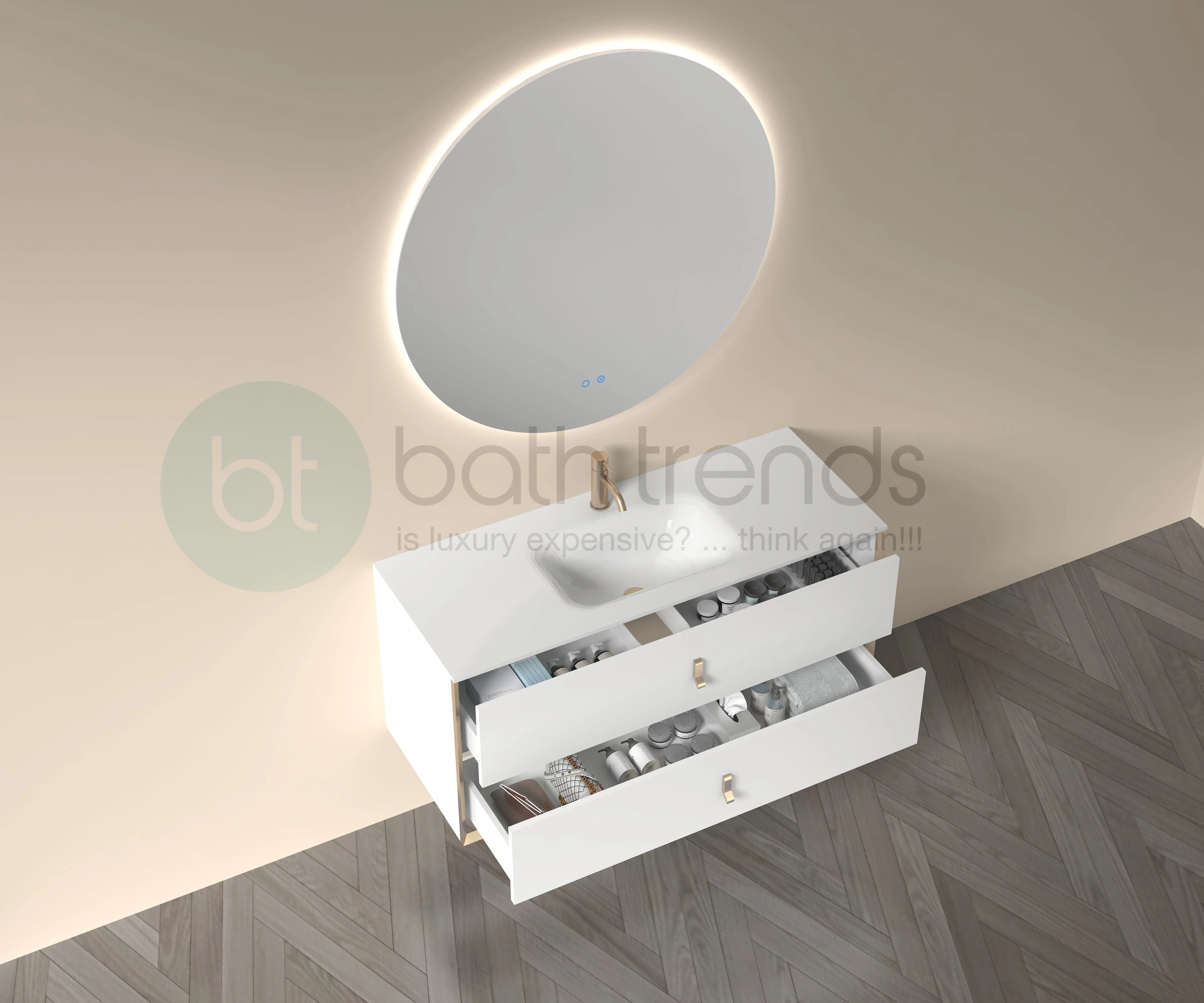 Etna 47.5 White Stainless Steel Cabinet, with white glass counter top , Wall Mounted Modern Vanity Set