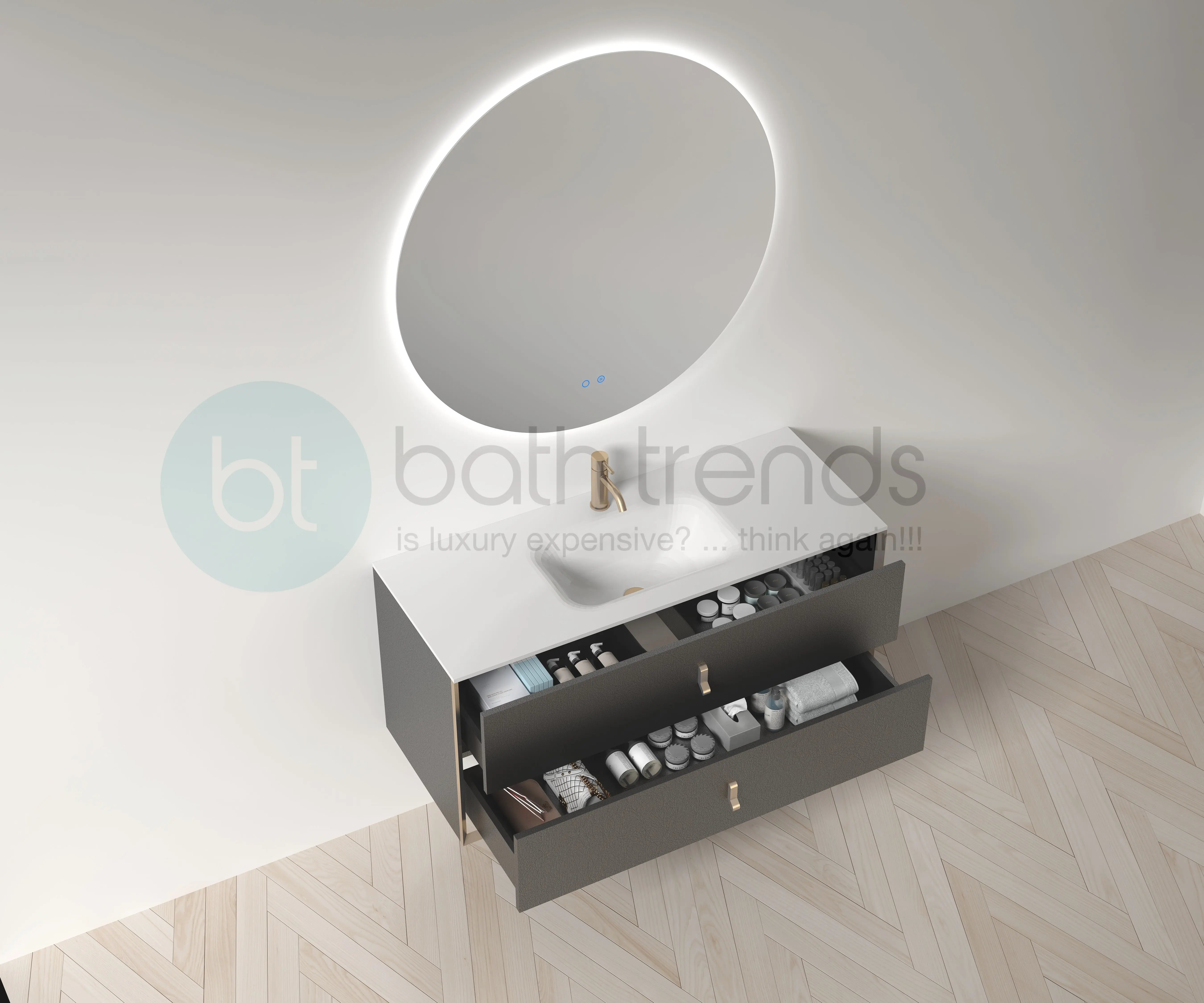 Etna 47.5 Black Stainless Steel Cabinet, with white glass counter top , Wall Mounted Modern Vanity Set