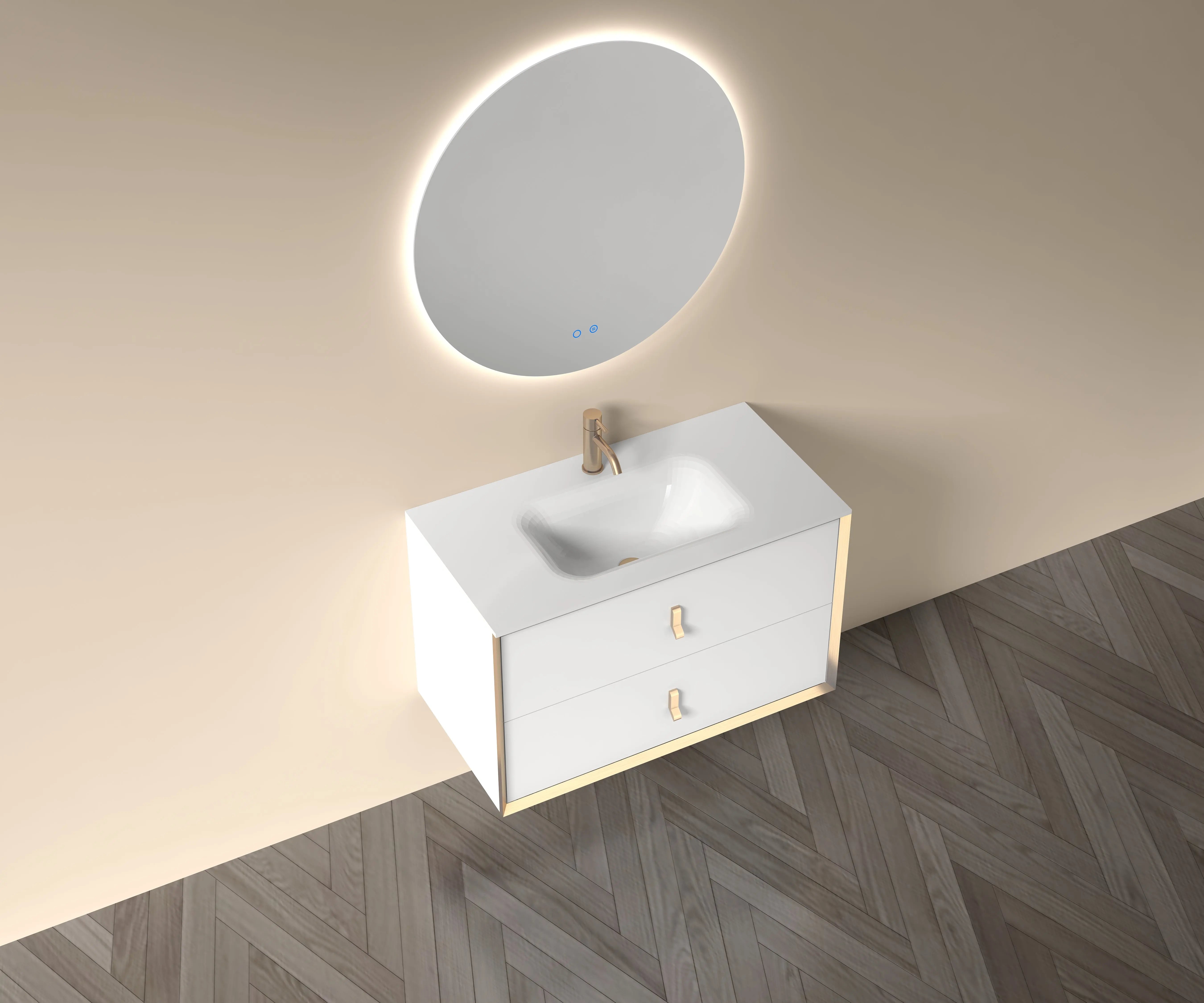 Etna 35.5 White Stainless Steel Cabinet, with white glass counter top , Wall Mounted Modern Vanity Set