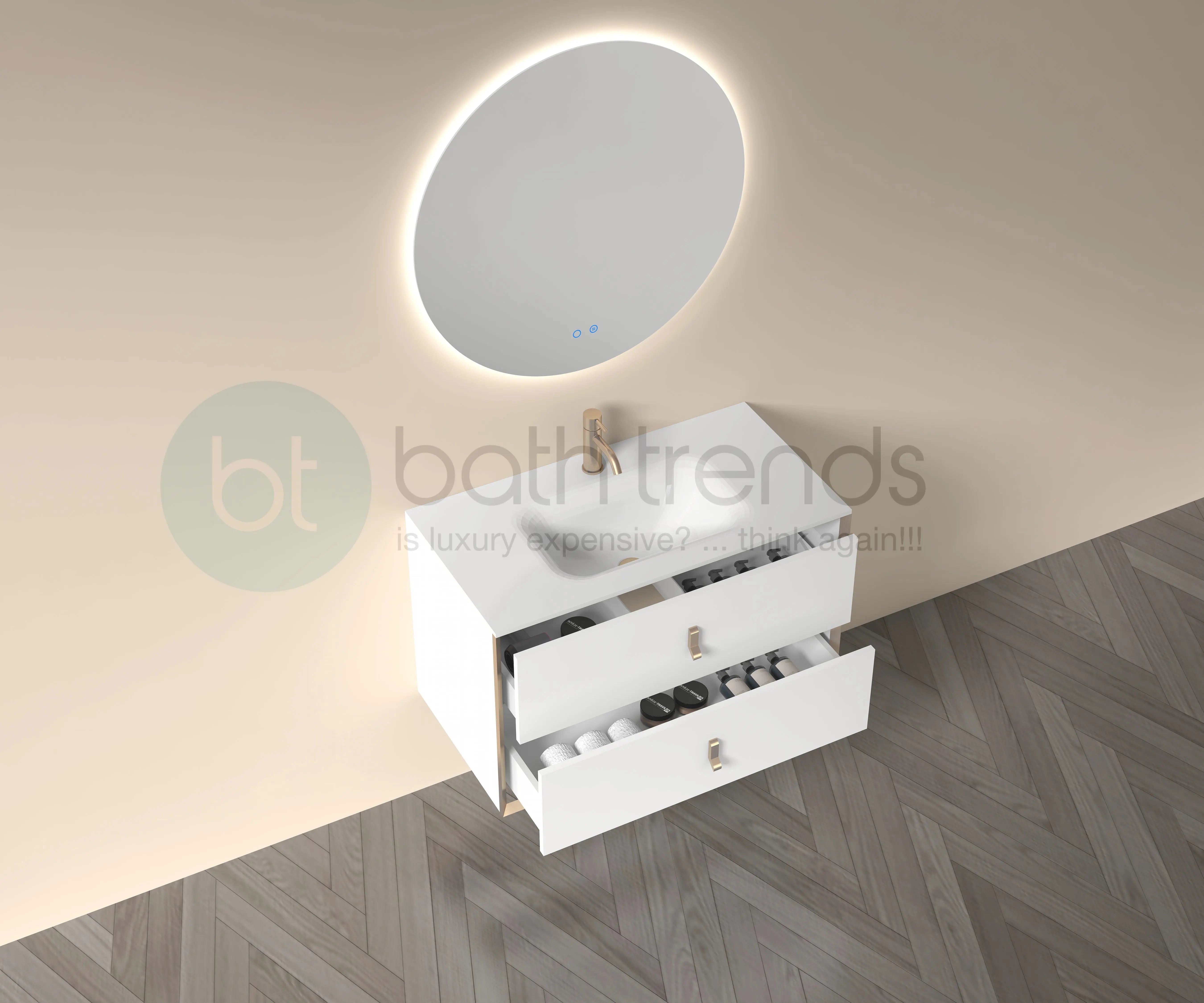 Etna 35.5 White Stainless Steel Cabinet, with white glass counter top , Wall Mounted Modern Vanity Set