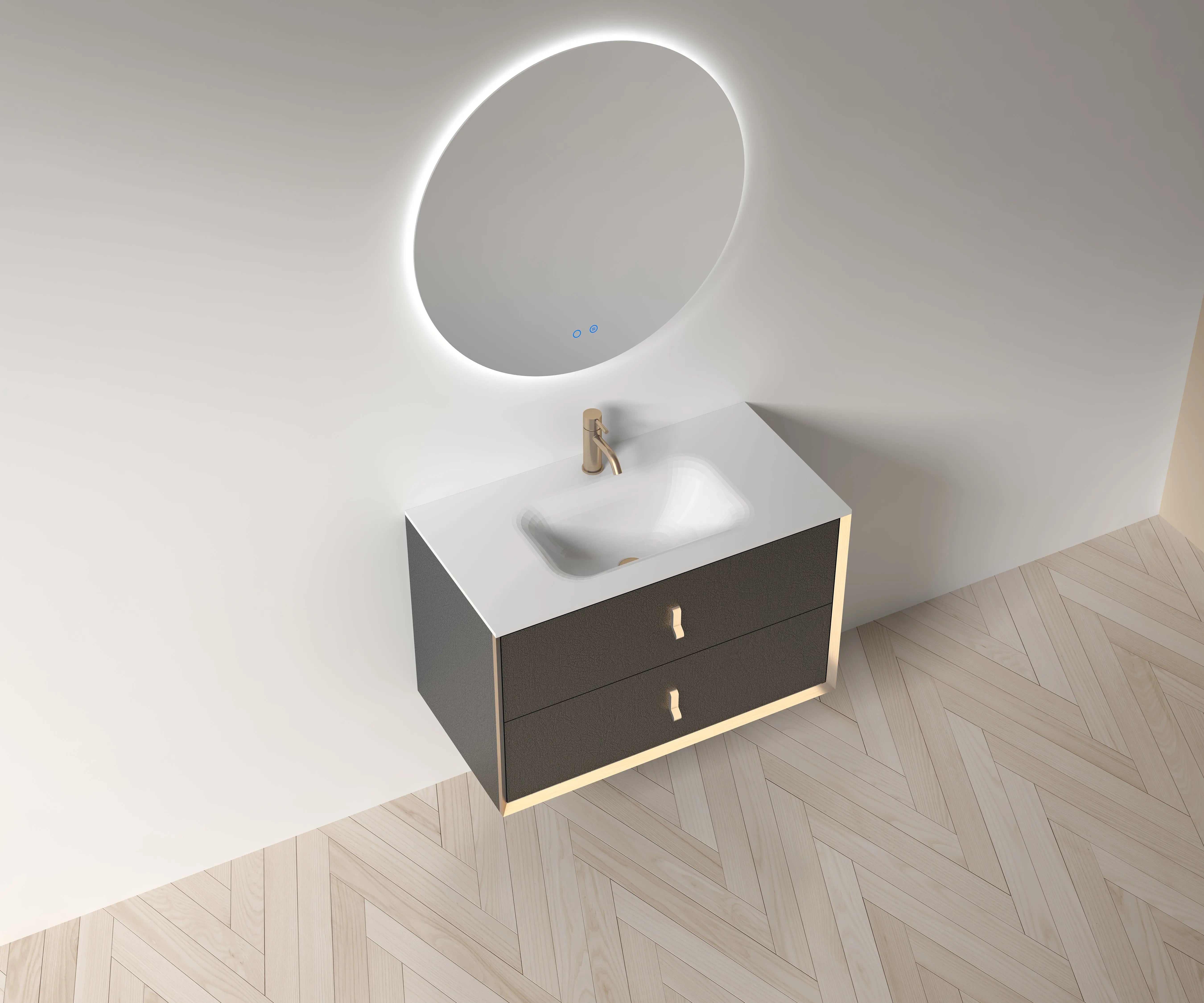 Etna 39.5 Black Stainless Steel Cabinet, with white glass counter top , Wall Mounted Modern Vanity Set