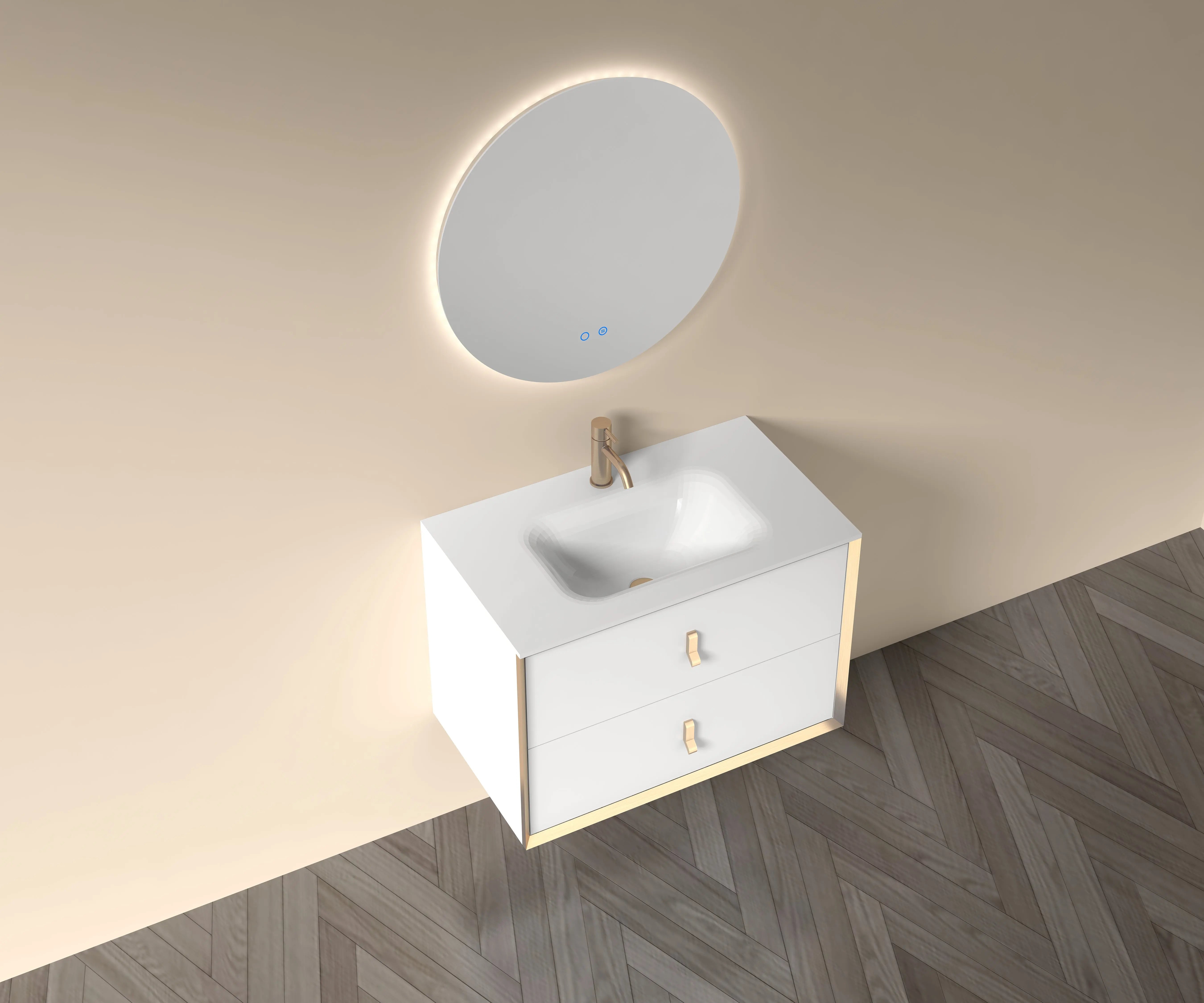 Etna 31.5 White Stainless Steel Cabinet, with white glass counter top , Wall Mounted Modern Vanity Set