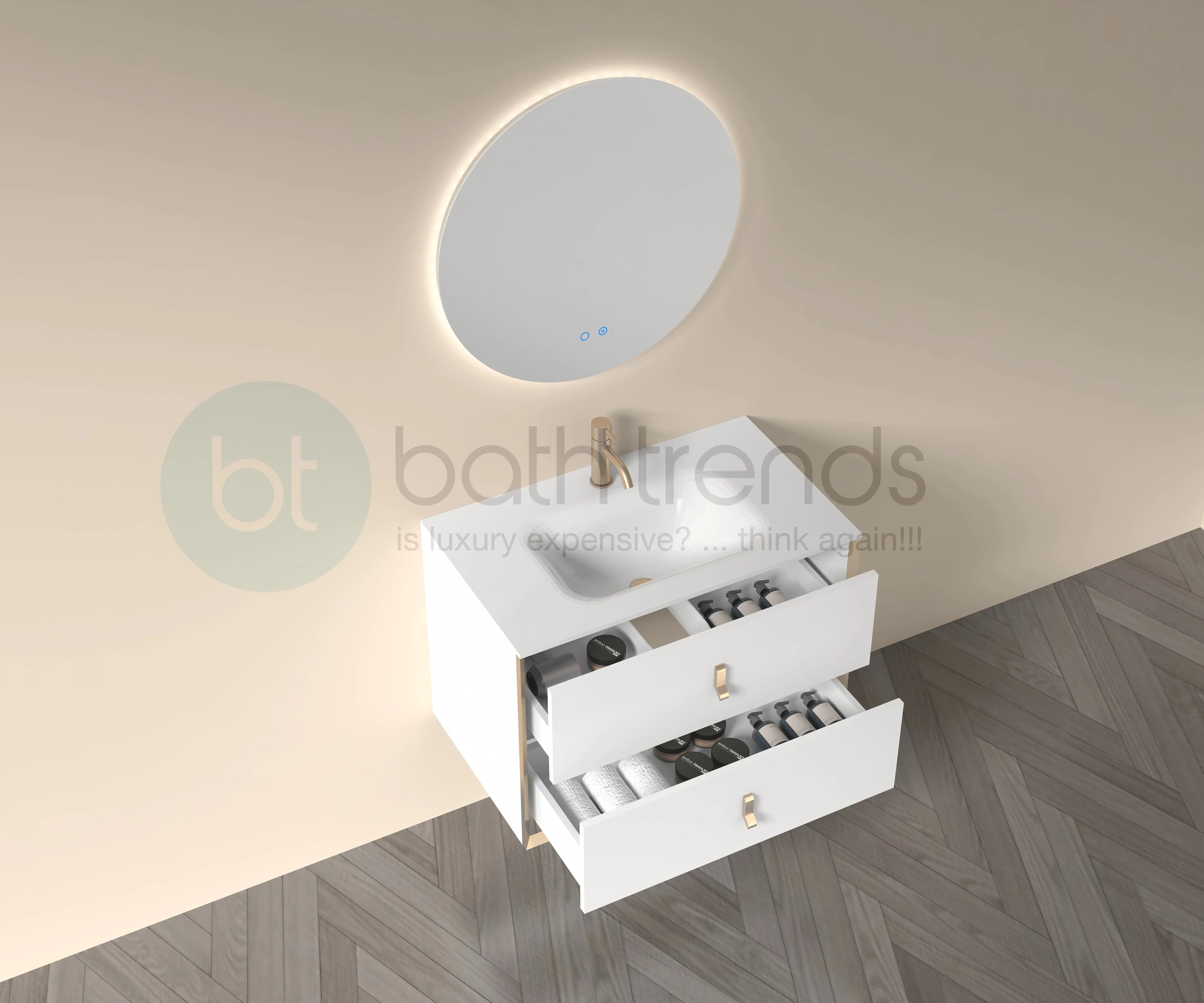 Etna 31.5 White Stainless Steel Cabinet, with white glass counter top , Wall Mounted Modern Vanity Set