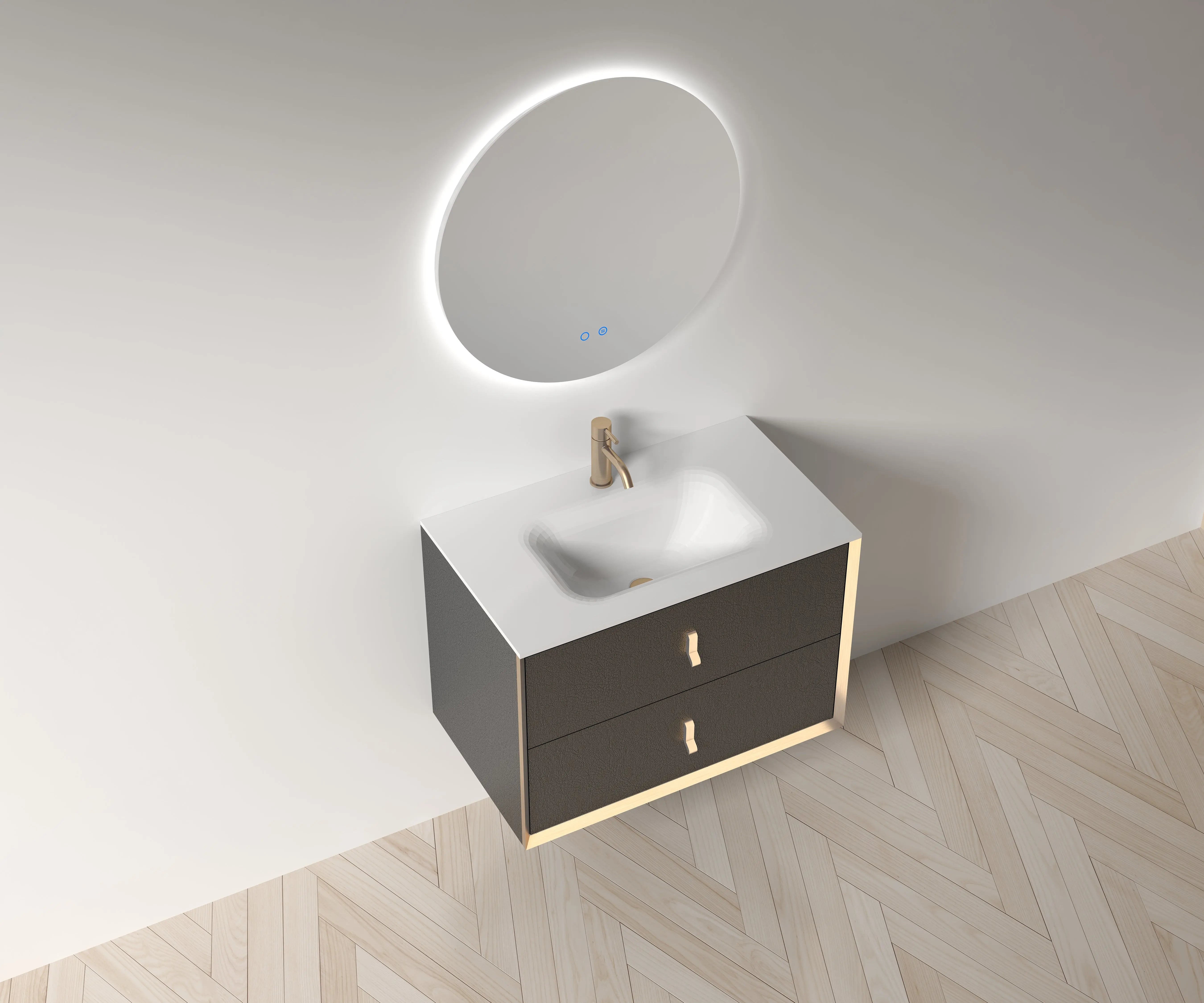 Etna 31.5 Black Stainless Steel Cabinet, with white glass counter top , Wall Mounted Modern Vanity Set