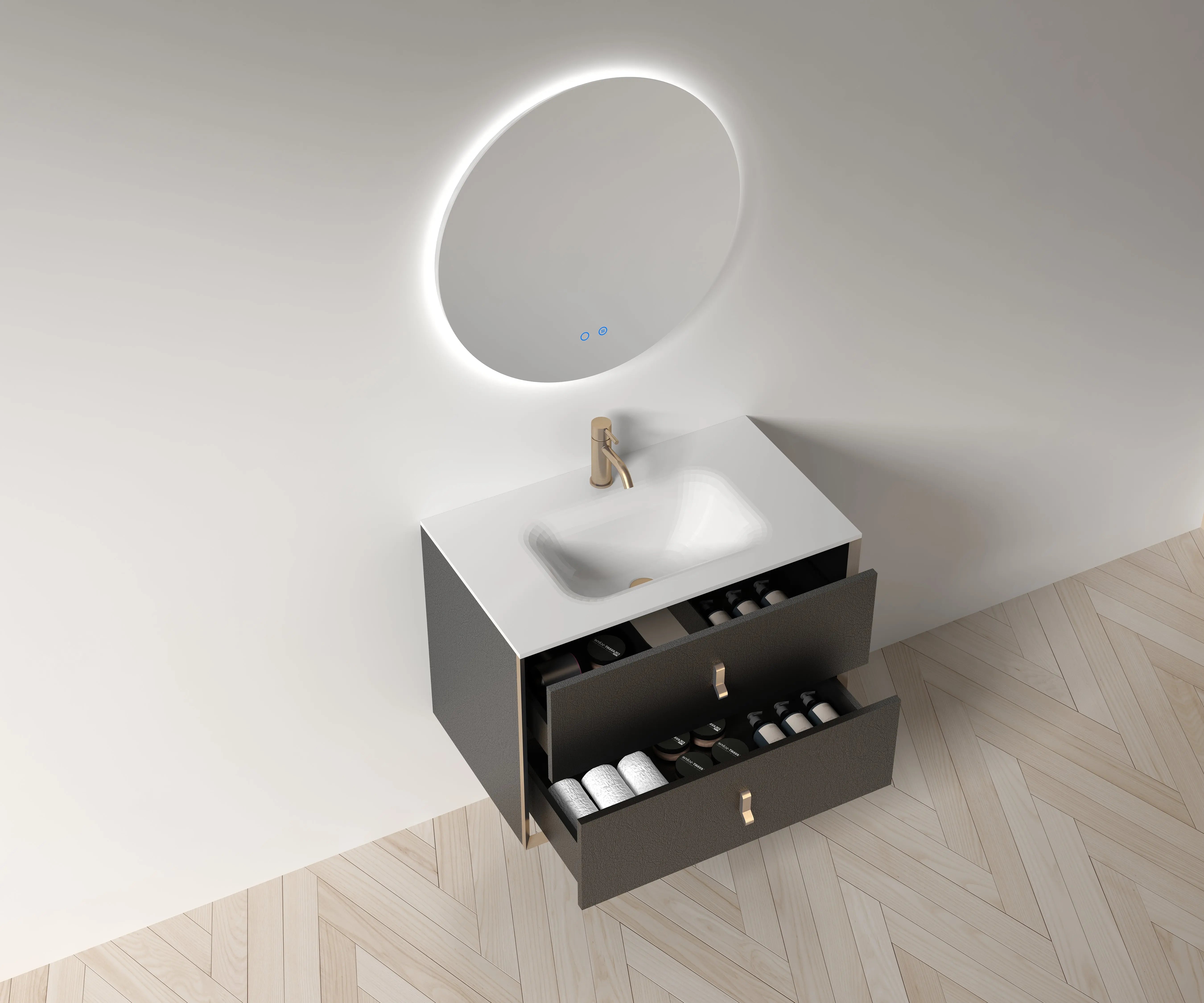 Etna 31.5 Black Stainless Steel Cabinet, with white glass counter top , Wall Mounted Modern Vanity Set