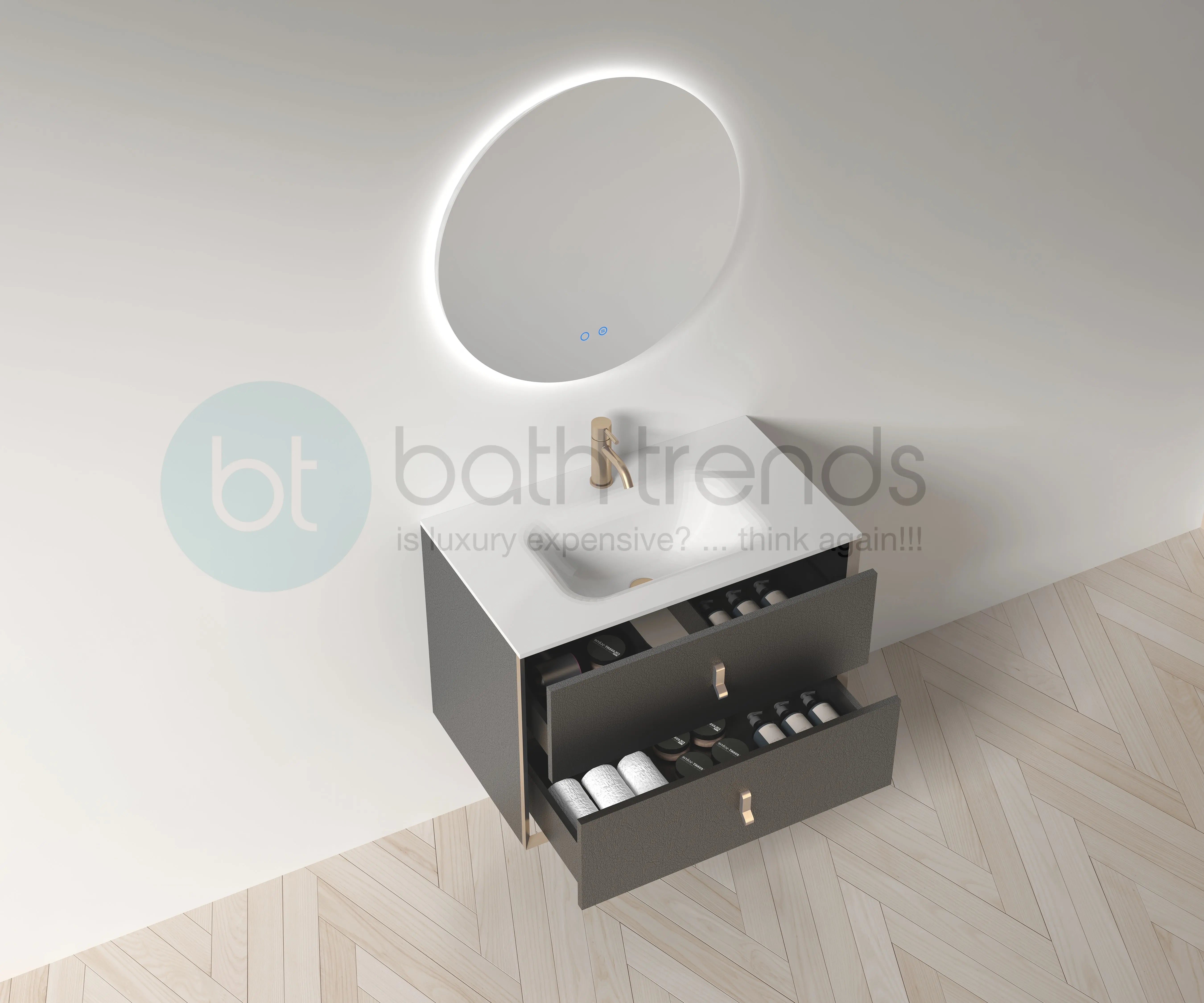 Etna 35.5 Black Stainless Steel Cabinet, with white glass counter top , Wall Mounted Modern Vanity Set