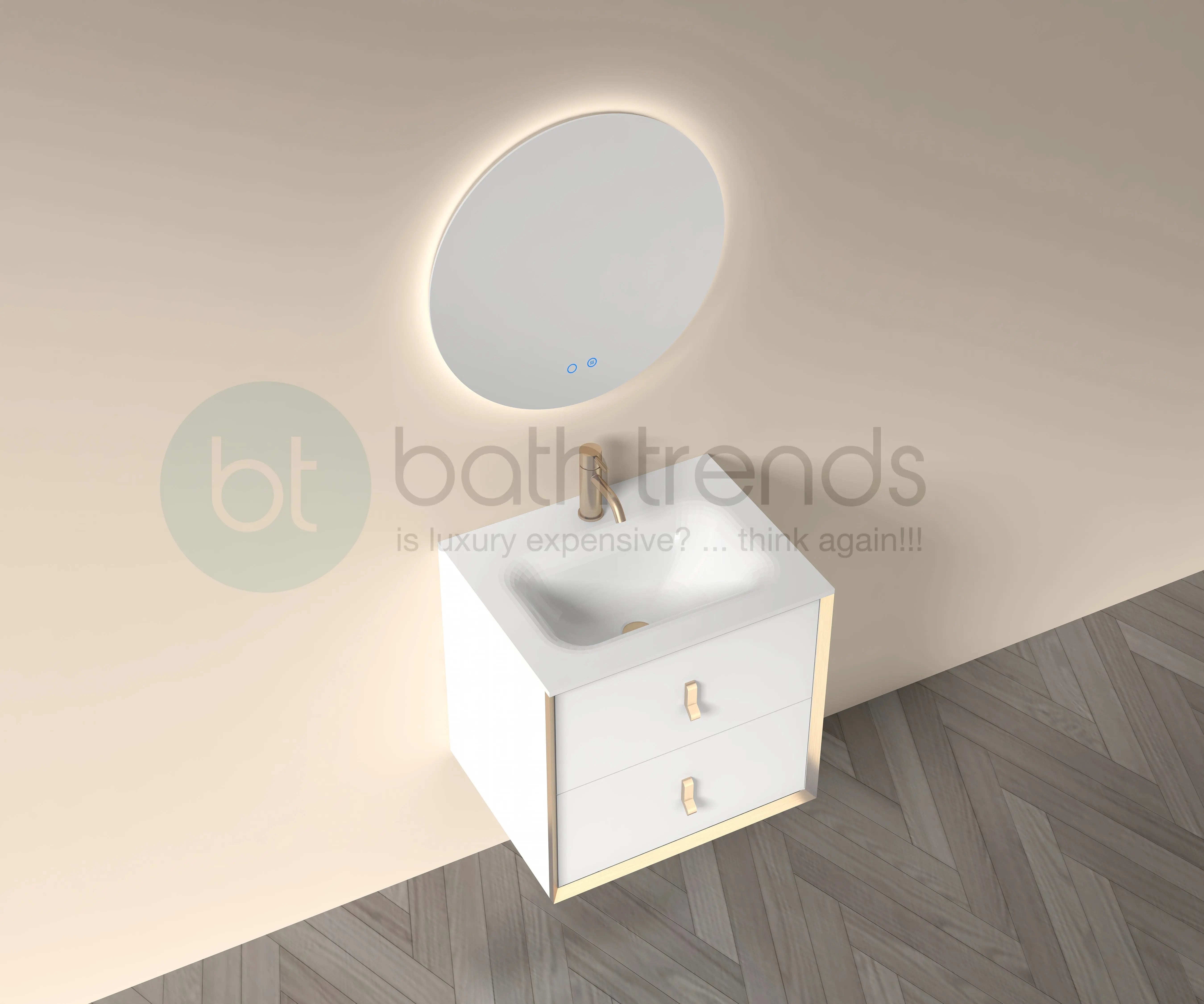 Etna 23.5 White Stainless Steel Cabinet, with white glass counter top , Wall Mounted Modern Vanity Set