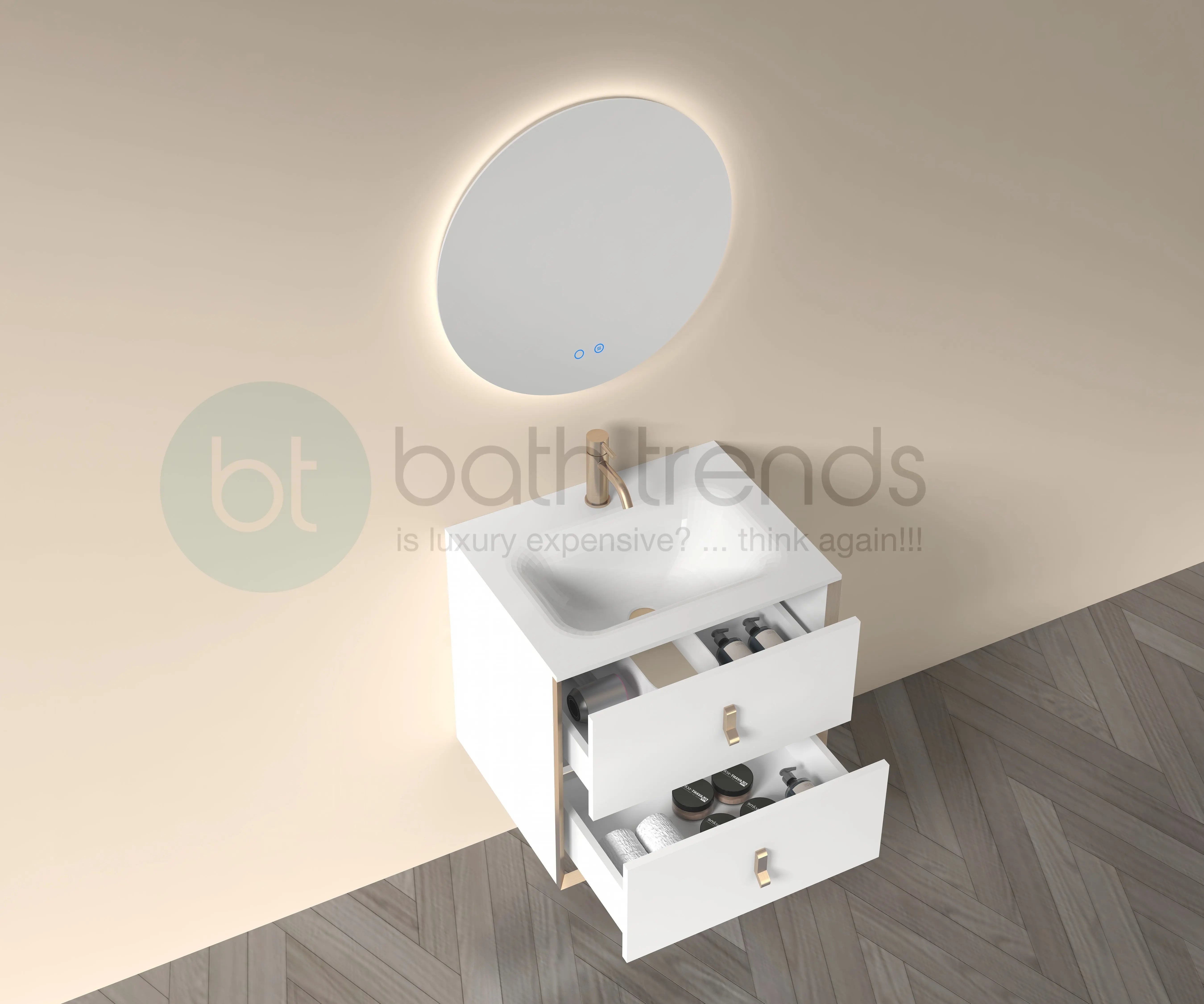 Etna 23.5 White Stainless Steel Cabinet, with white glass counter top , Wall Mounted Modern Vanity Set