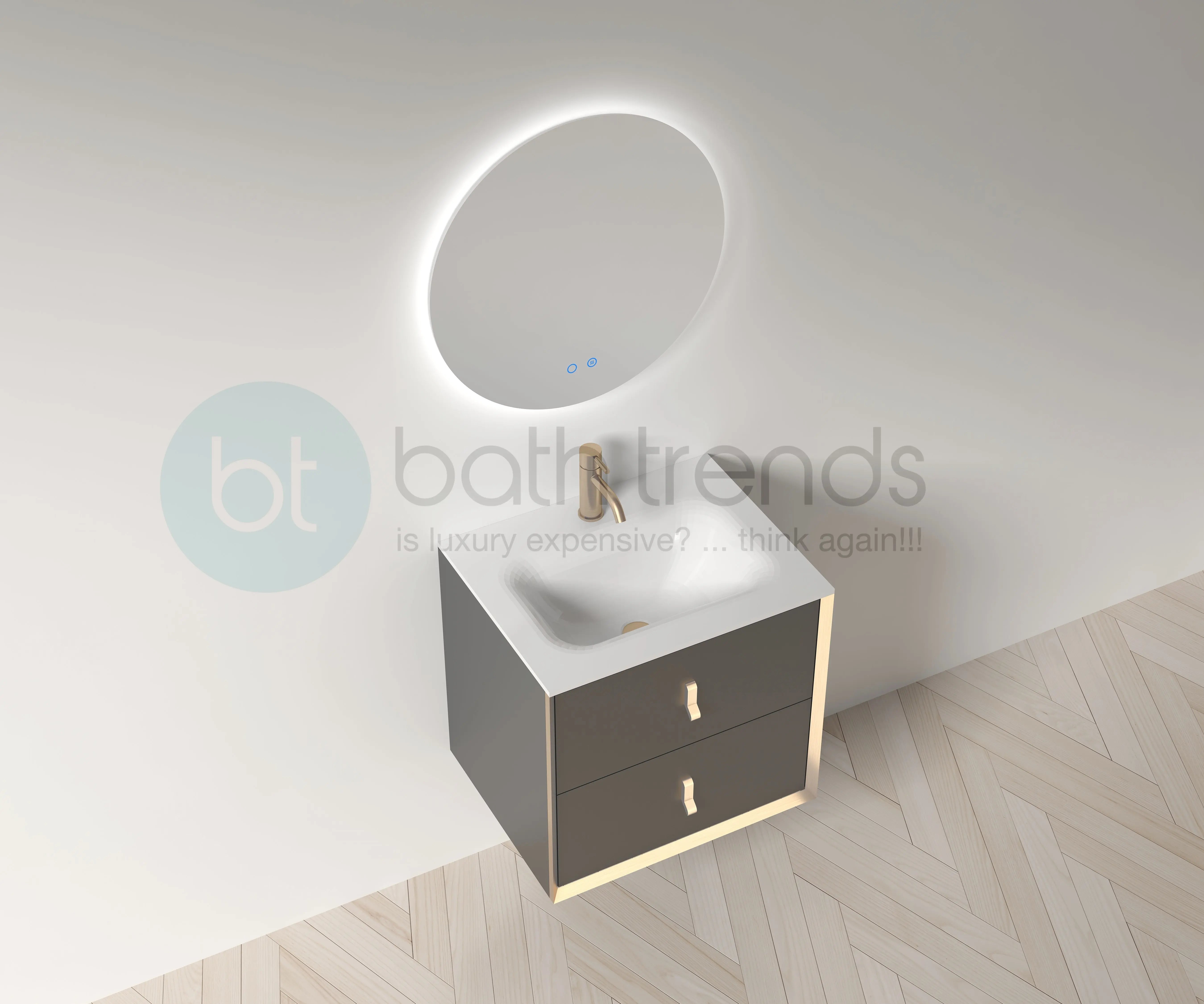 Etna 23.5 Black Stainless Steel Cabinet, with white glass counter top , Wall Mounted Modern Vanity Set